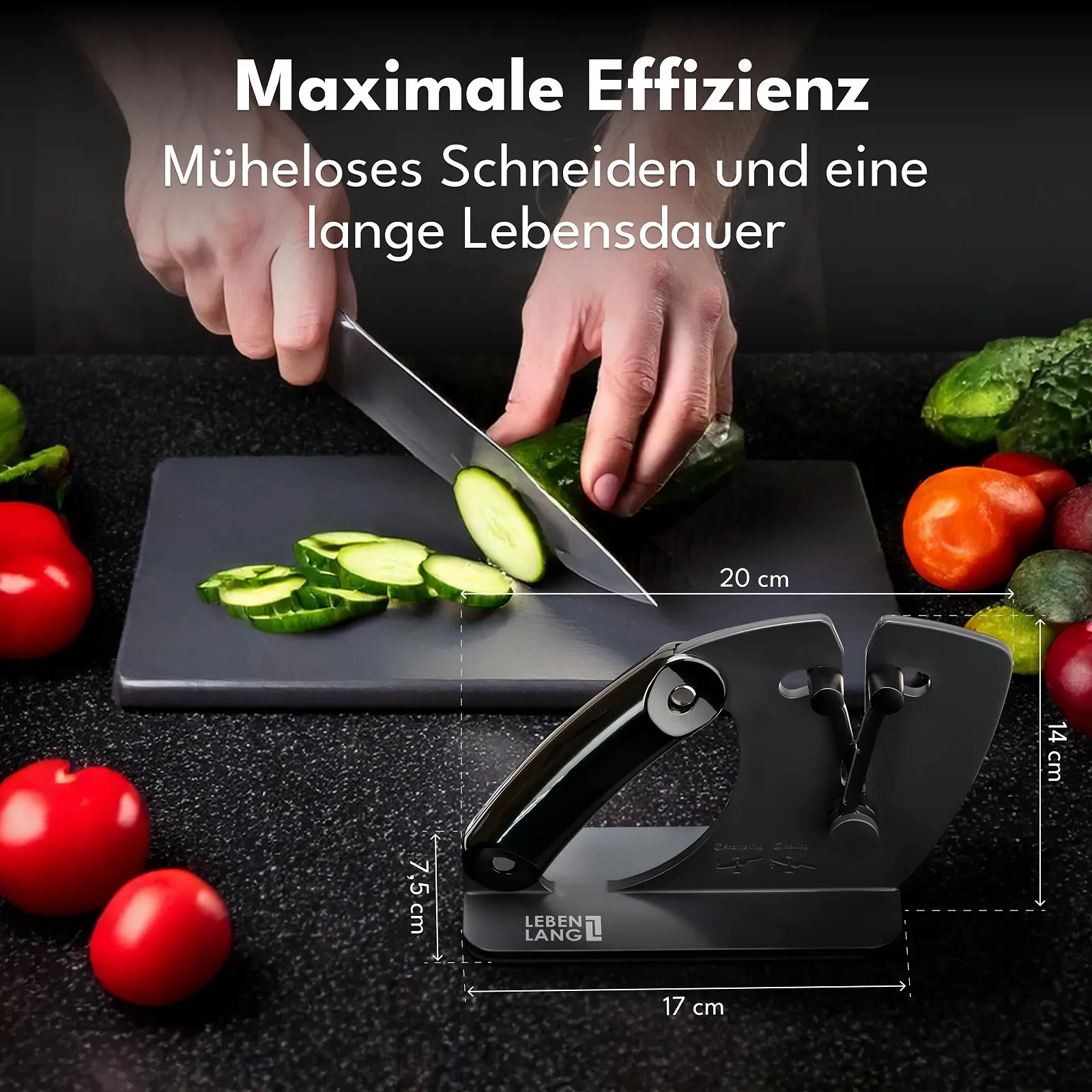 Точилка для ножів LEBENLANG Professional 15-45 градусів, рухоме V-подібне лезо, грубе та тонке заточування, для ножиць Чорний матовий, фото №3