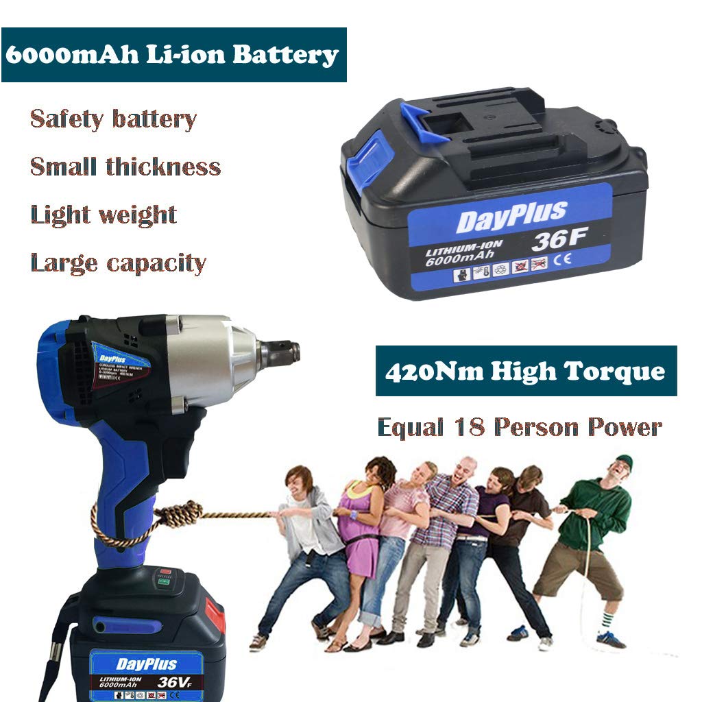 Шуруповерт DayPlus 1/2 Inch 18 В 6.0 Ah 420 Нм Чорний, фото №6 Шуруповерт DayPlus 1/2 Inch 18 В 6.0 Ah 420 Нм Чорний, фото №6