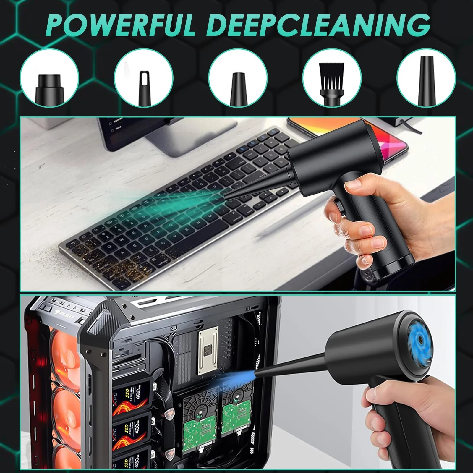 Аккумуляторный воздуходувка Bizcasa 100 000 об/мин 6000 мАч LED, фото №4