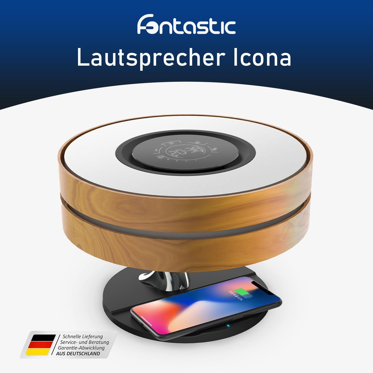 LED приліжкова лампа Fontastic Icona Touch Dimmable Multifunctional Wireless Charging Bluetooth Speaker Timer TWS, фото №2