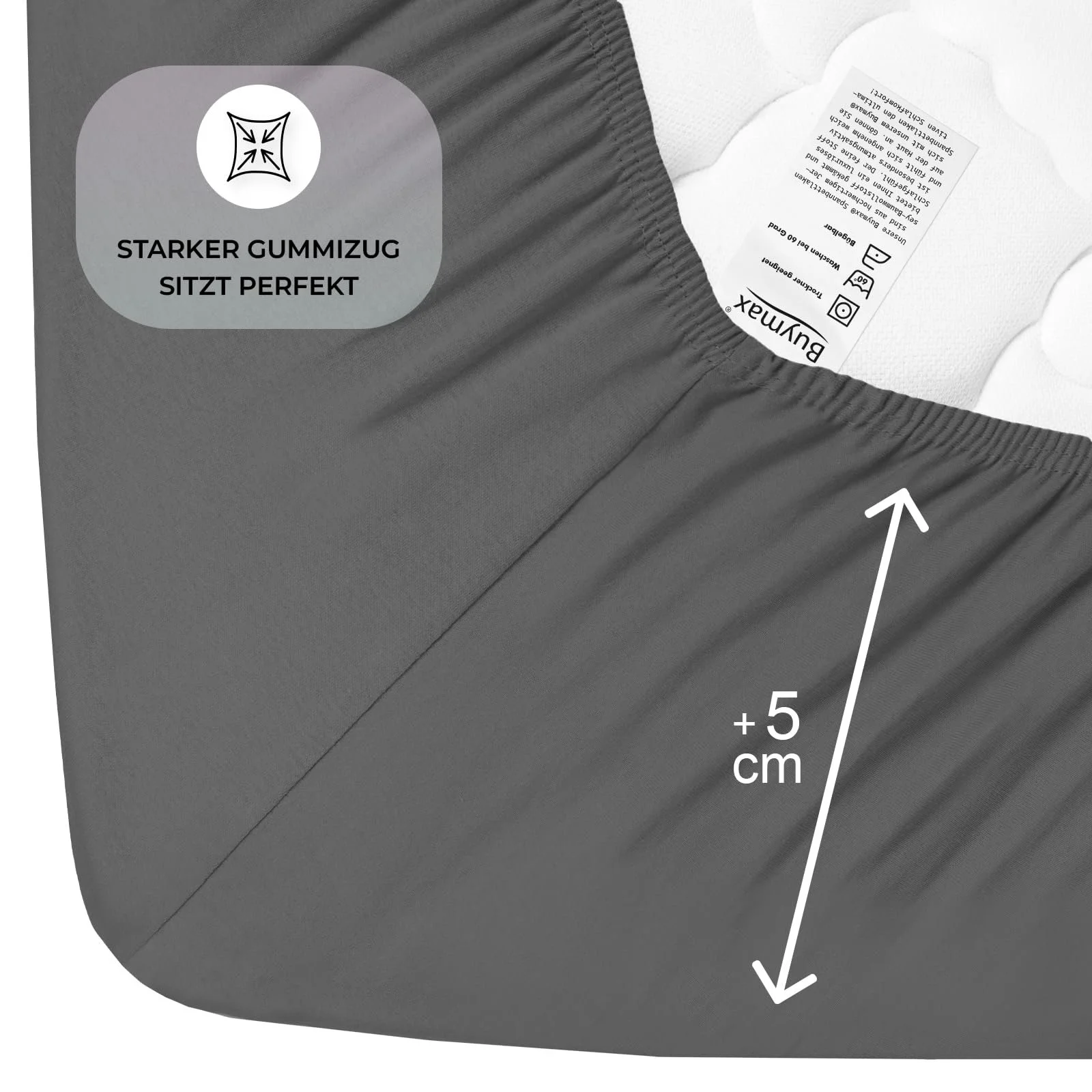 Простынь на резинке Buymax Хлопок джерси 140 x 200 см Антрацит, фото №4 Простынь на резинке Buymax Хлопок джерси 140 x 200 см Антрацит, фото №4