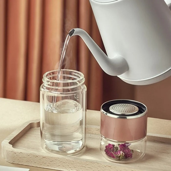 Стеклянный термос с двойными стенками для чая Infuser 280 мл золотой, фото №7