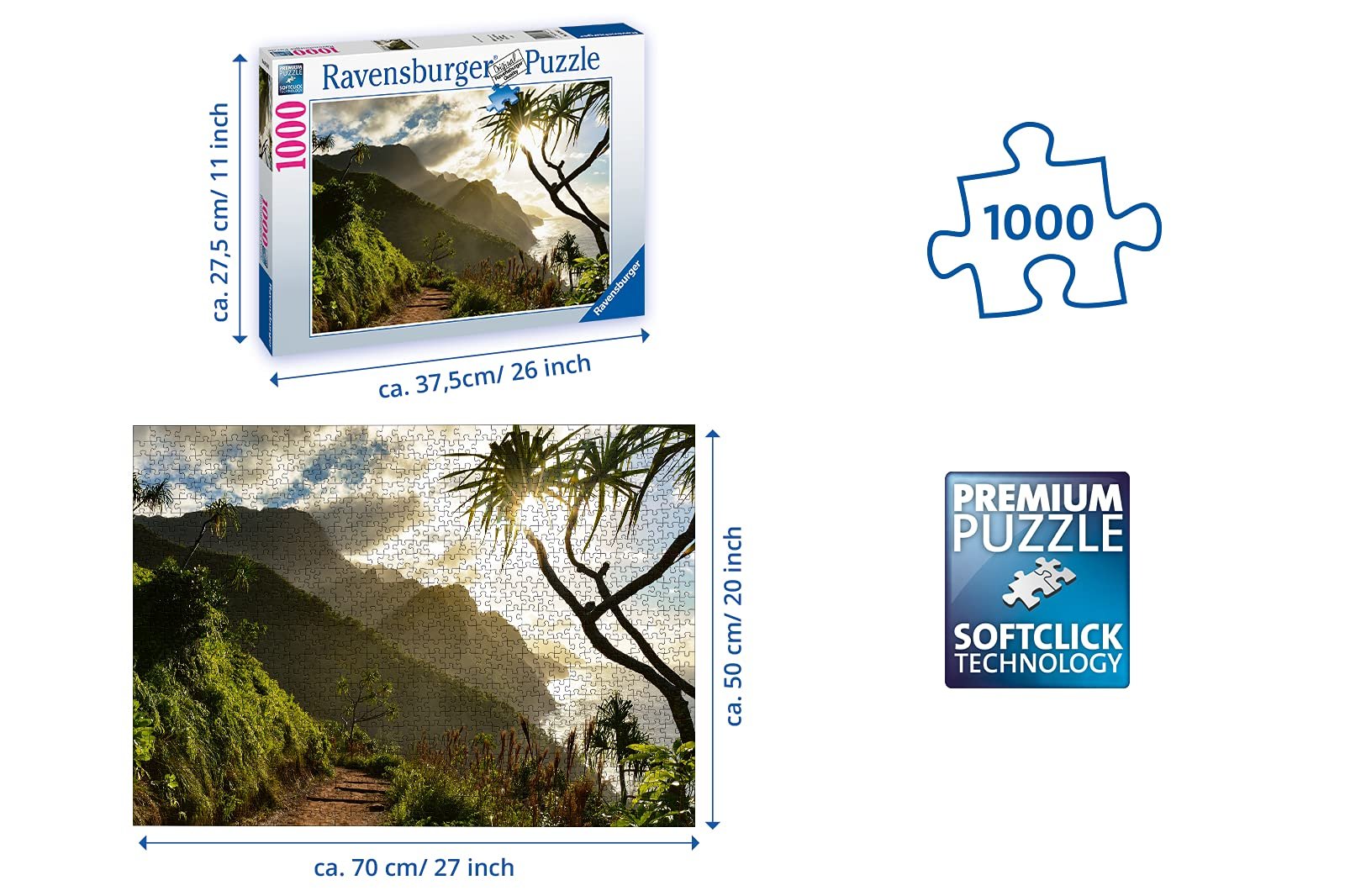 Пазл Ravensburger 88784 Kalalau Trail, Kauai, Hawaii 1000 деталей 70 x 50 см, фото №3