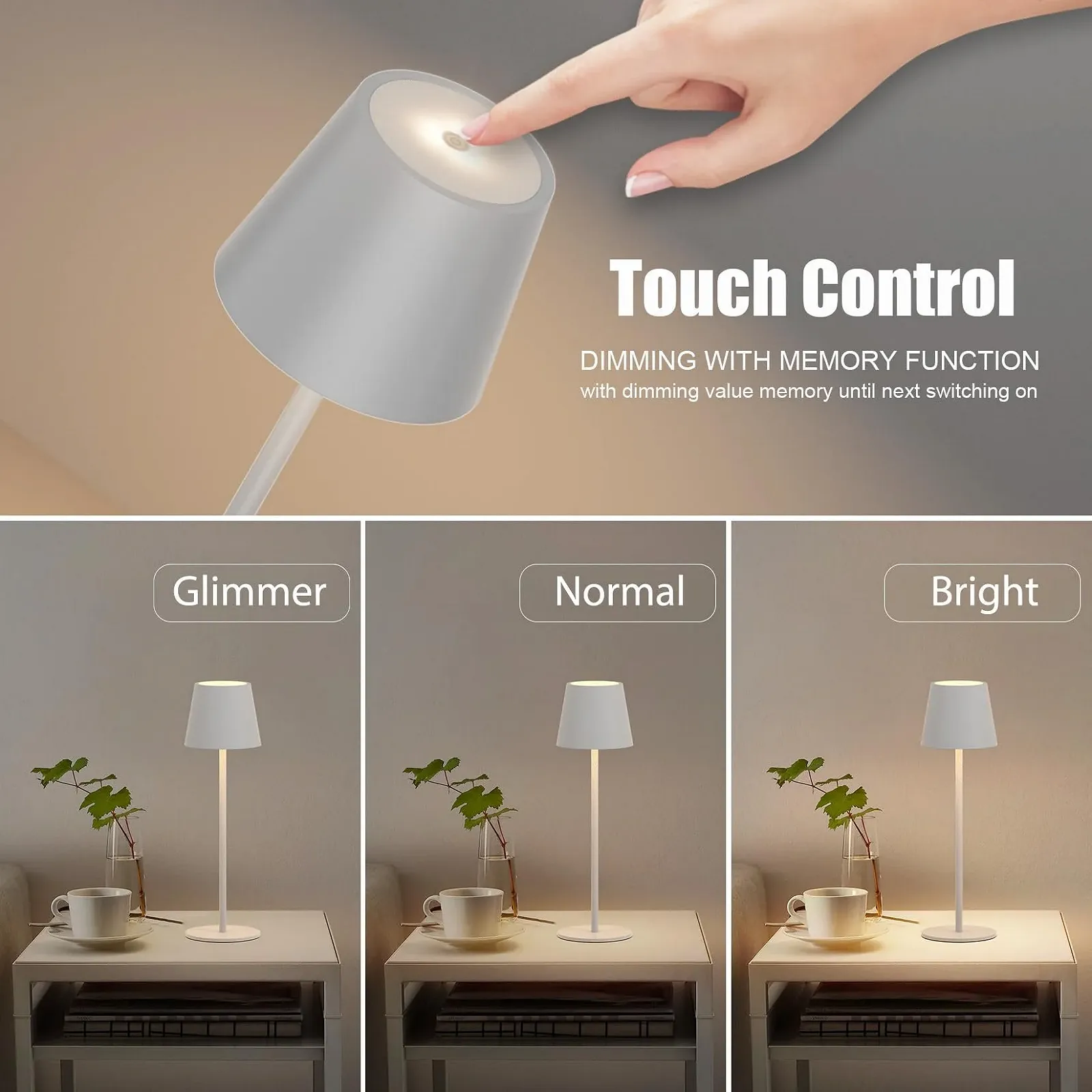 Настільна лампа LED Klighten Набір з 2 шт. Димована Акумулятор USB-C 3000 К IP54 Алюміній Пісочно-сірий, фото №3