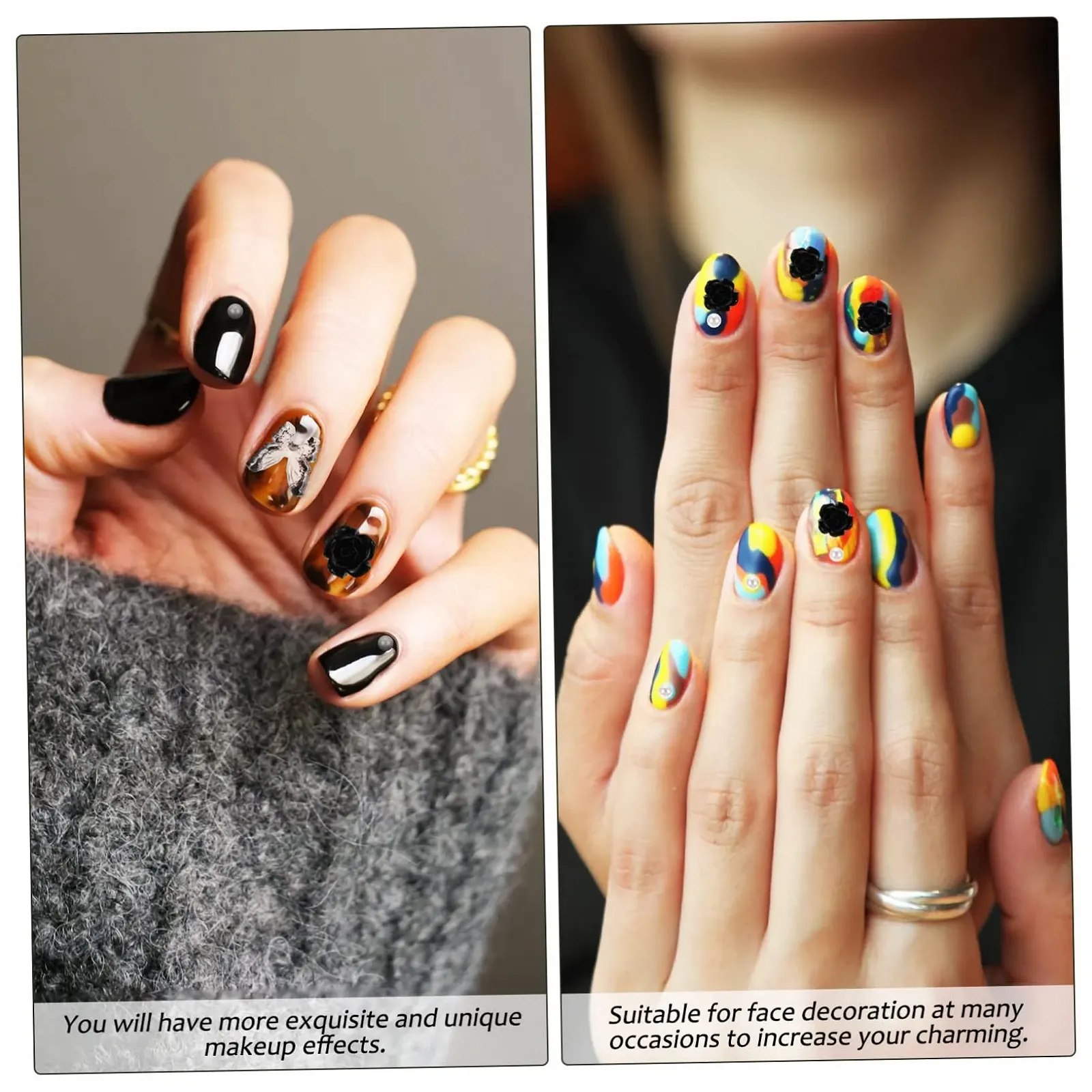 Стразы для ногтей FRCOLOR в коробках с черными шармами, стразами и жемчужинами для творческого дизайна ногтей для энтузиастов и проектов нейл-арта, фото №9