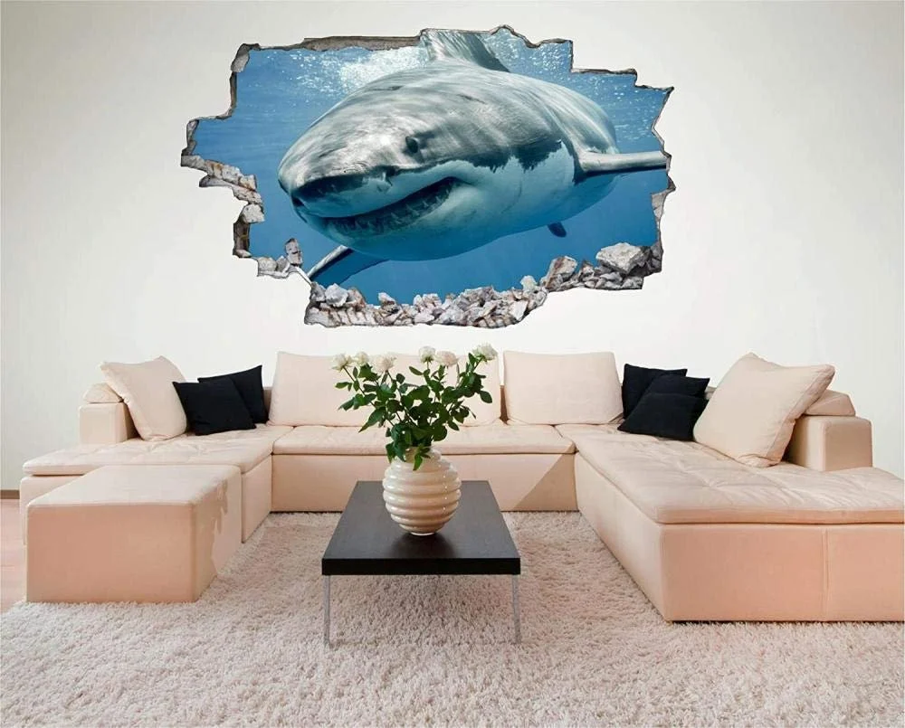 Наклейка на стіну 3D Прорив у стіні Акула 50 x 70 см, фото №2