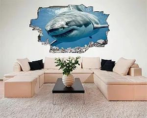 Наклейка на стіну 3D Прорив у стіні Акула 50 x 70 см synthetic.ua - Фото 1