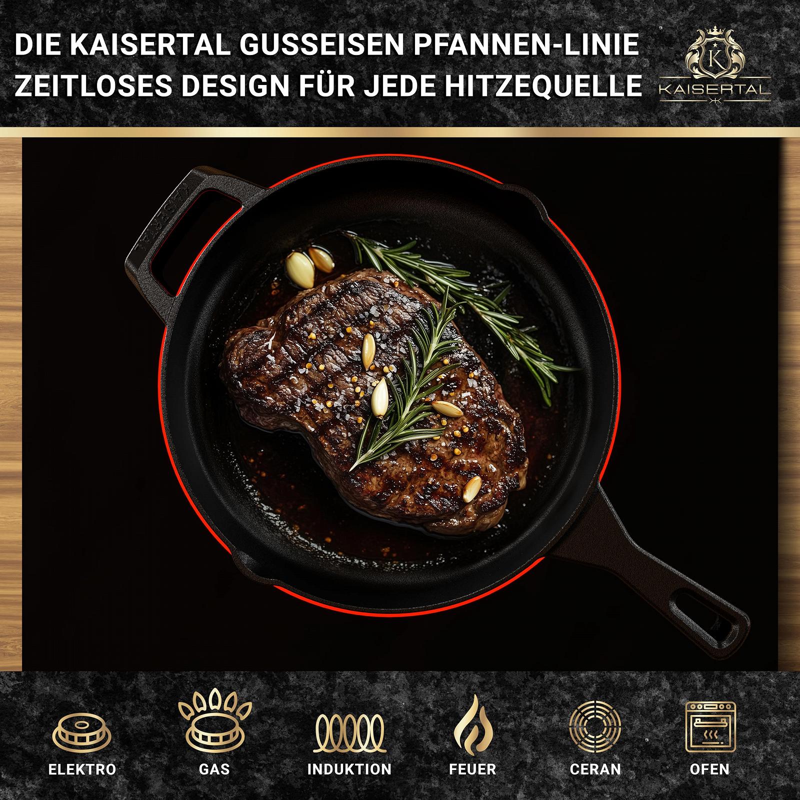 Сковорода Kaisertal® Premium 30 см з чавуну з книжкою рецептів Чорний, фото №4