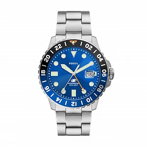 Часы Fossil Blaue GMT мужские, трехстрелочный механизм с датой, с браслетом из нержавеющей стали или силикона - Фото 1