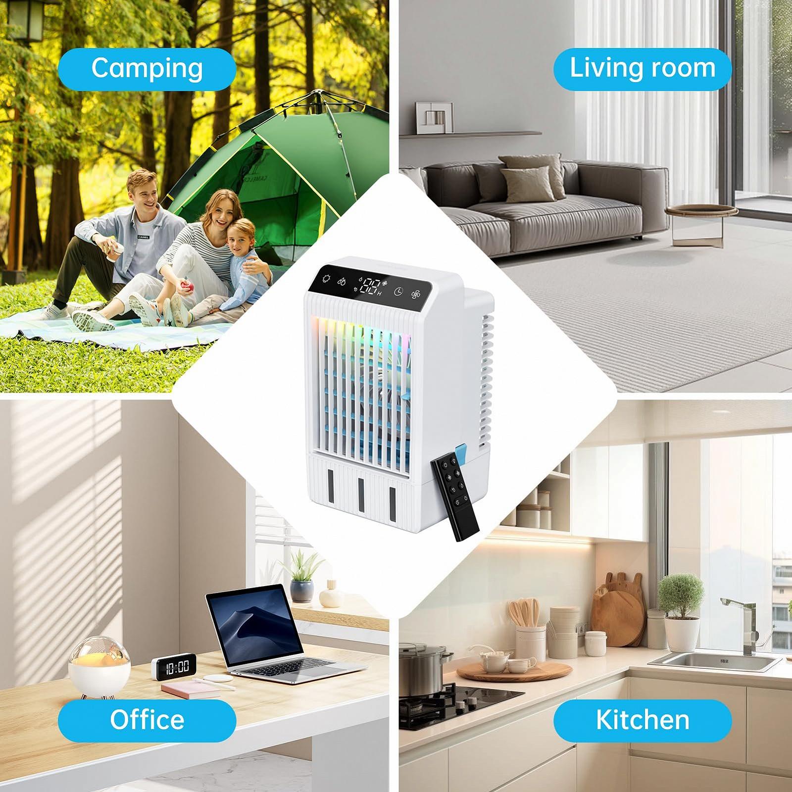 Мобільний міні-охолоджувач повітря 5-в-1 1000 мл 4 швидкості з дистанційним керуванням та таймером 12 год, фото №8