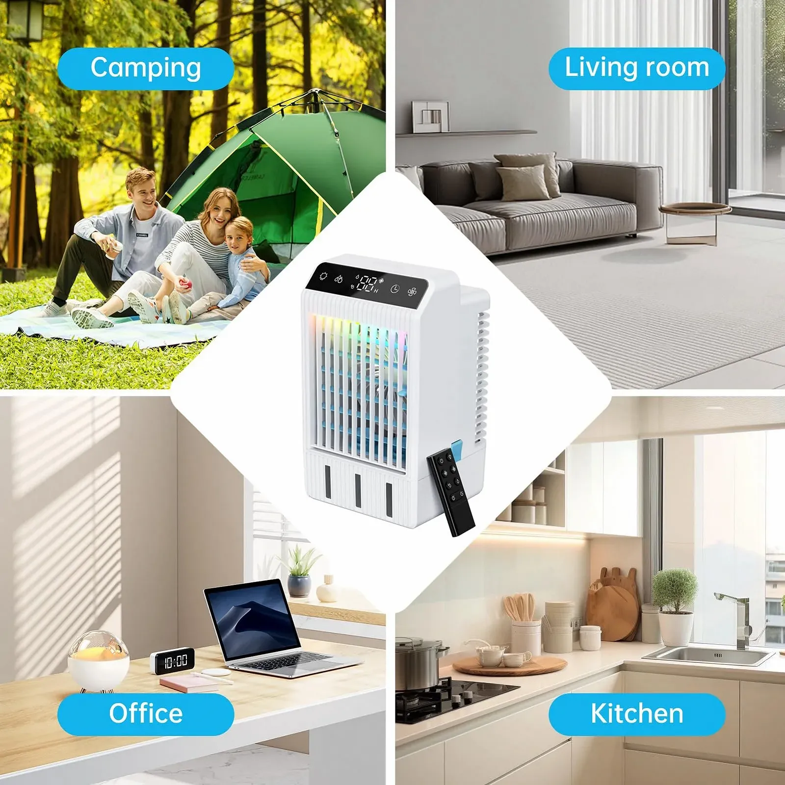Мобильный мини-охладитель воздуха 5-в-1 1000 мл 4 скорости с дистанционным управлением и таймером 12 ч, фото №8