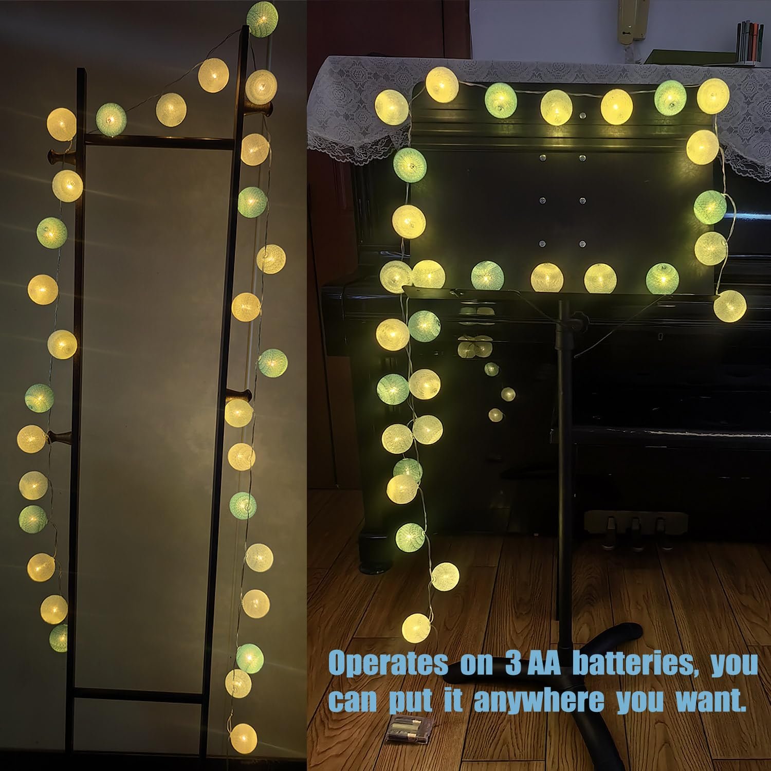 Світлодіодна гірлянда Gardeningwill Кульки з бавовни 3 м, 30 LED, блакитний, білий, фото №6