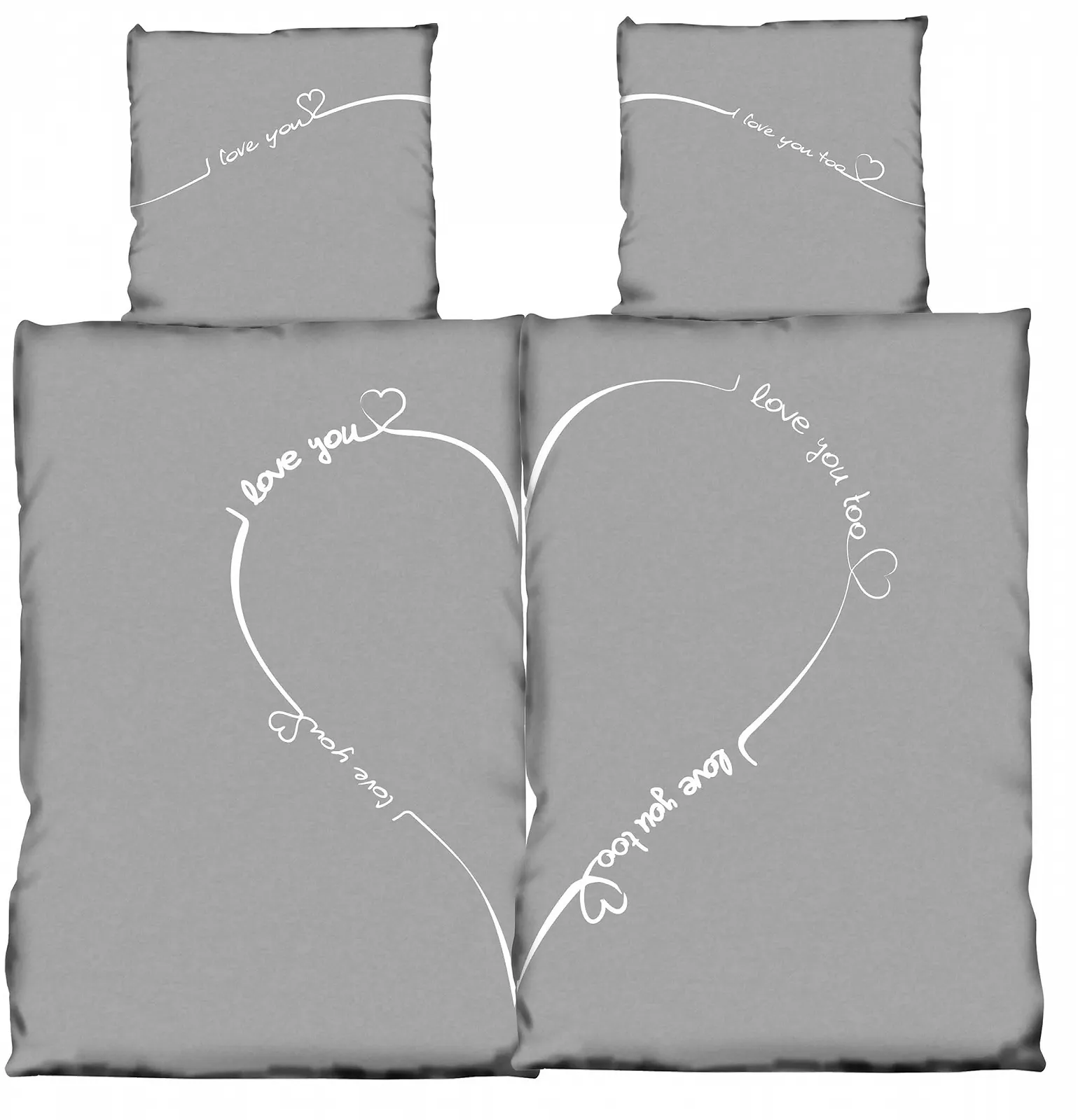 Постільна білизна one-home Modern мікрофібра підковдри сорт B на блискавці 135 x 200 см 4 шт. сірий Partner Love You, фото №1