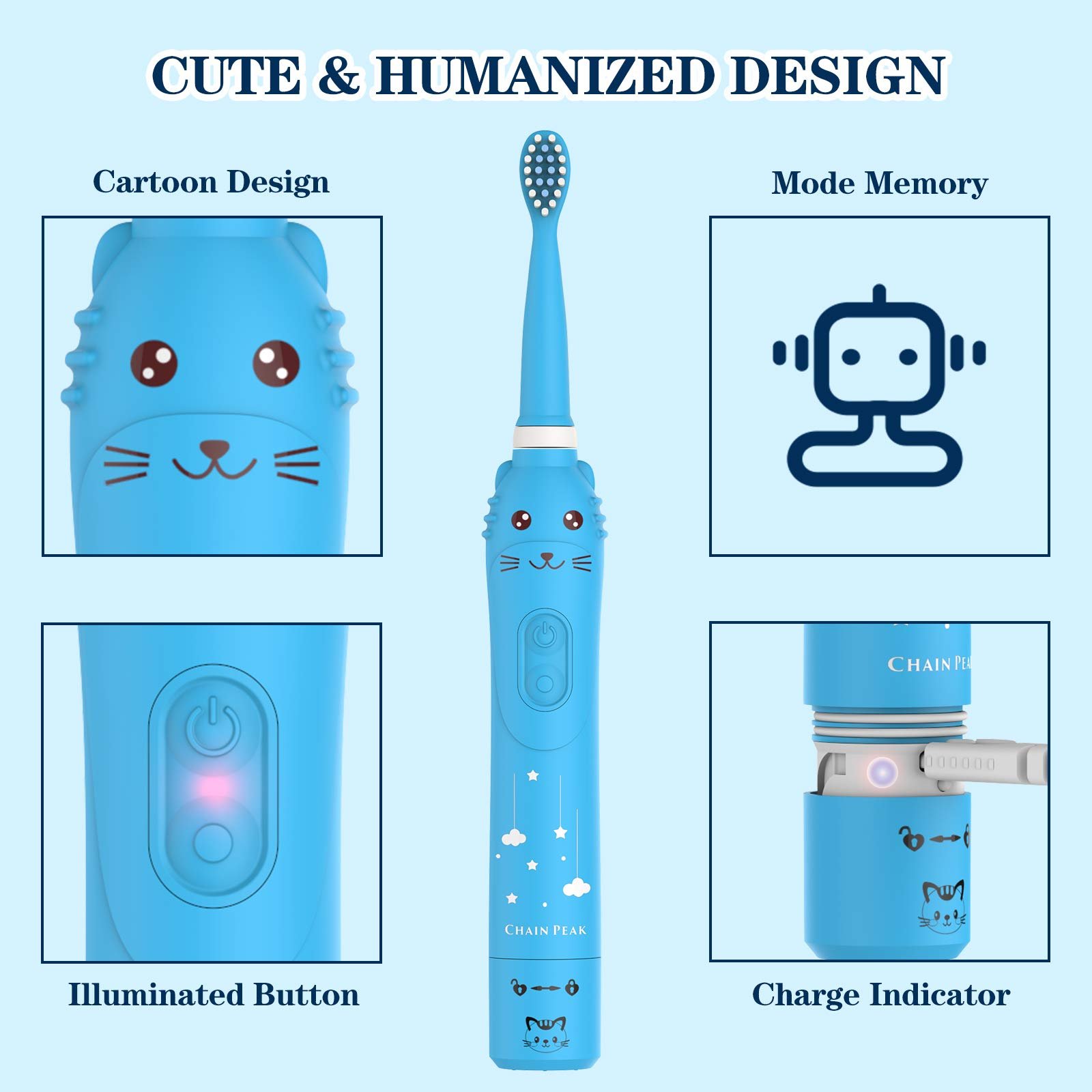 Дитяча електрична звукова зубна щітка CHAIN Peak Ведмедик 6 режимів, фото №6