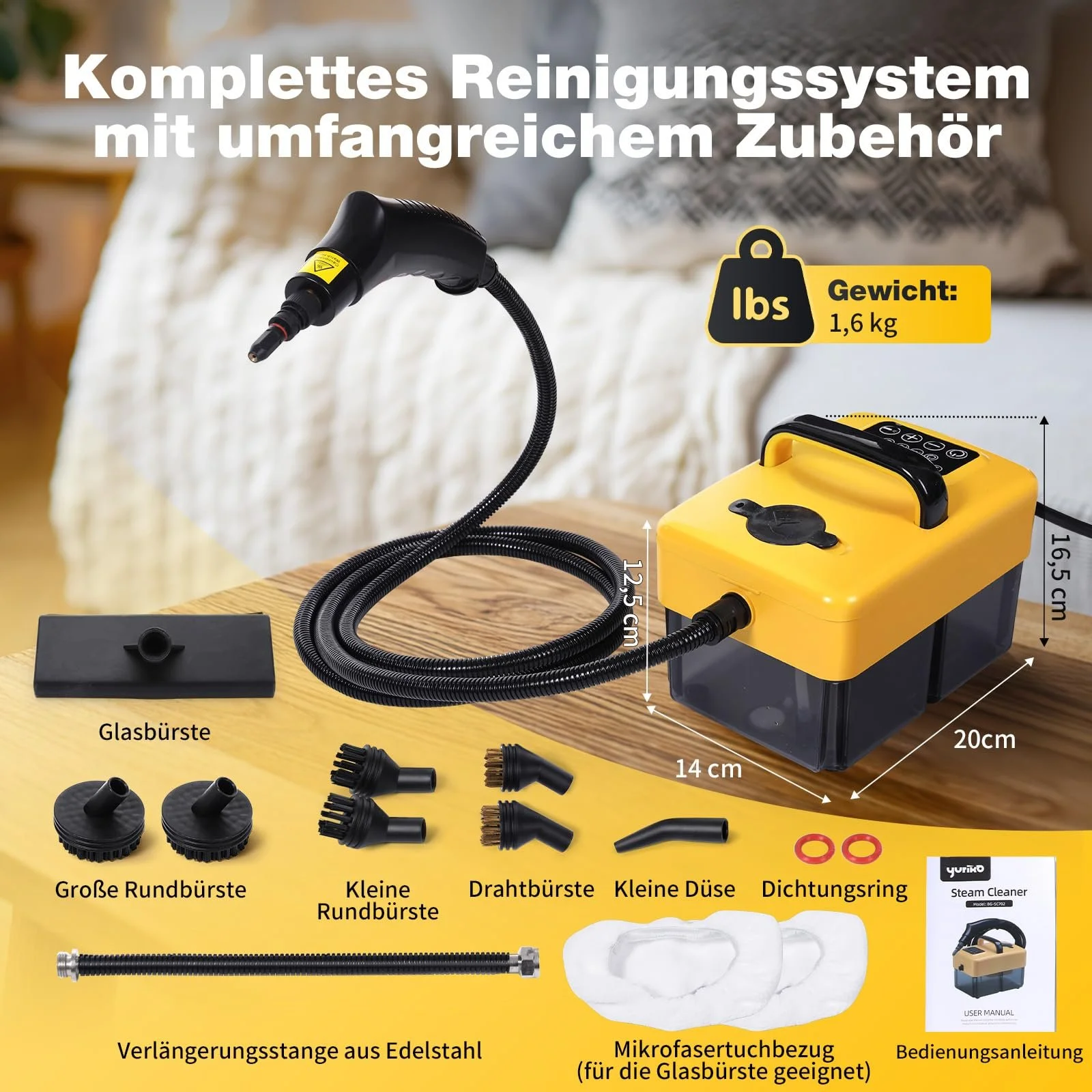 Пароочисник ручний 1950W 3.5Bar 1.6 л 6 ступенів очищення, фото №9 Пароочисник ручний 1950W 3.5Bar 1.6 л 6 ступенів очищення, фото №9