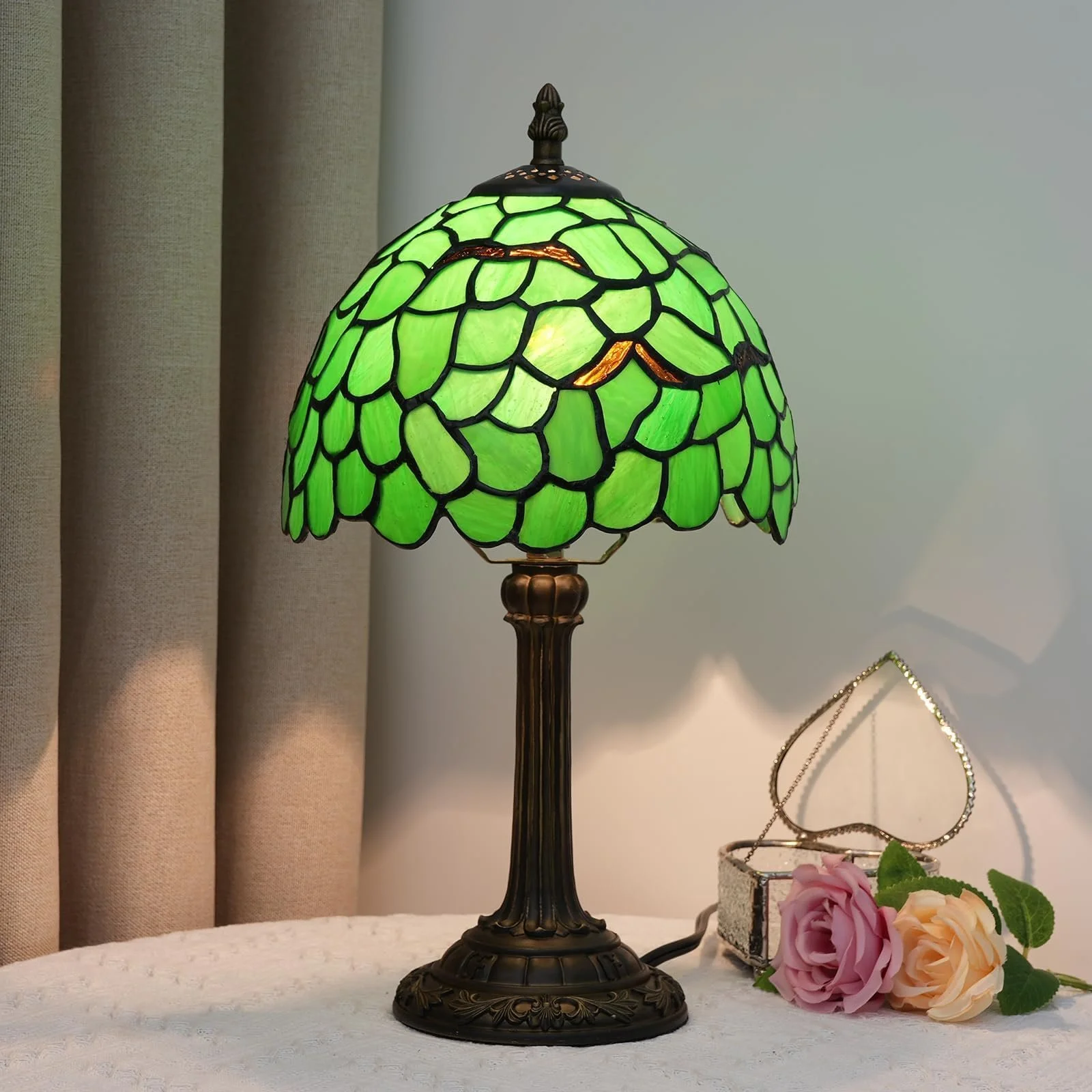 Настільна лампа Tiffany Green Leaf Вітражне скло Зелена, фото №7