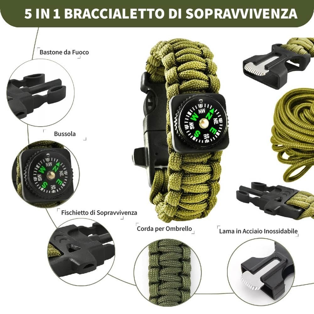 Браслет выживания Paracord с огнивом, свистком, ножом и компасом, фото №3