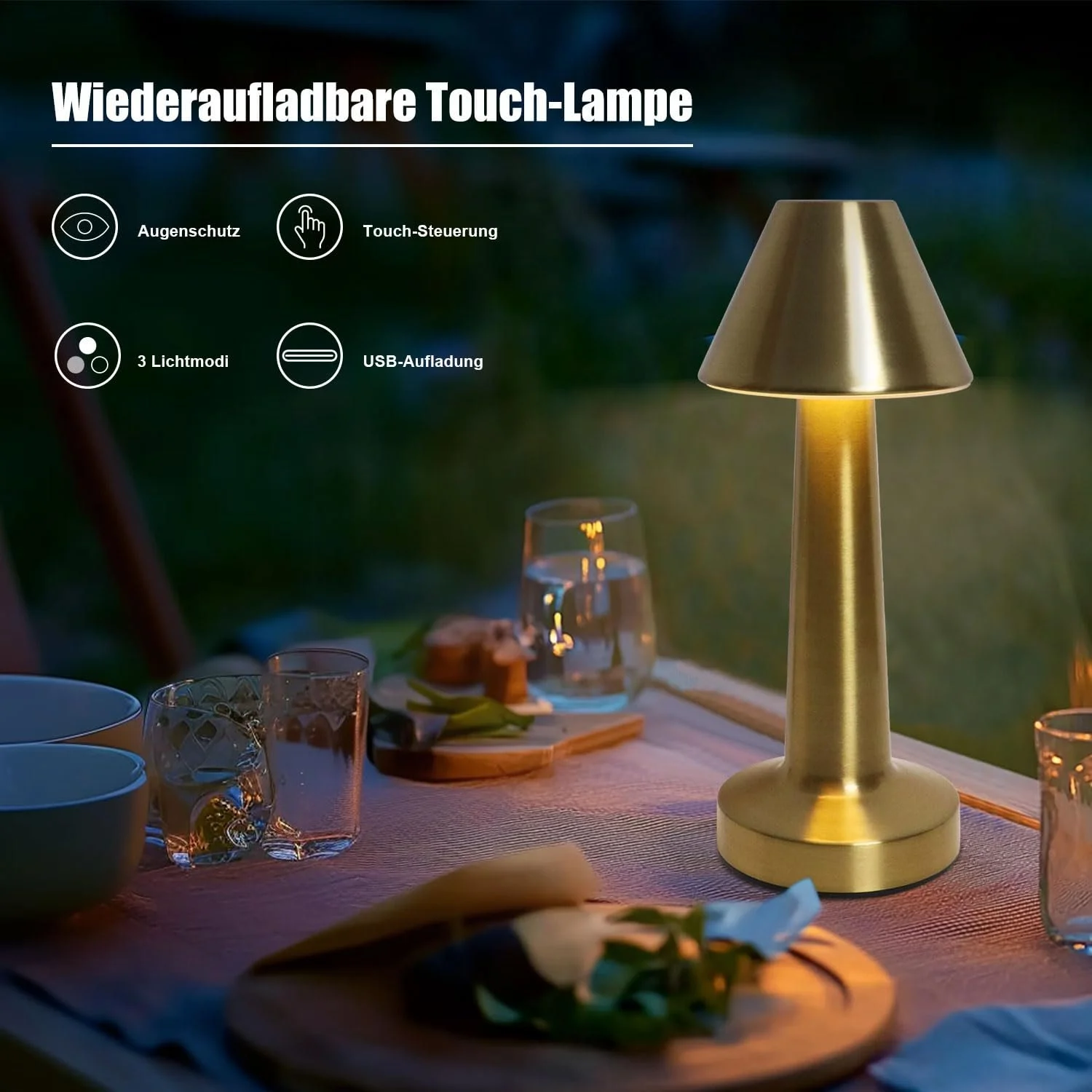 Настільна лампа EXTRASTAR Mushroom LED Сенсорна Акумуляторна Металік, фото №3