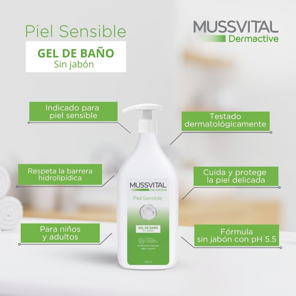 Гель для душу Mussvital Dermactiv Gel Piel Sensitive 1 л, фото №2 Гель для душу Mussvital Dermactiv Gel Piel Sensitive 1 л, фото №2