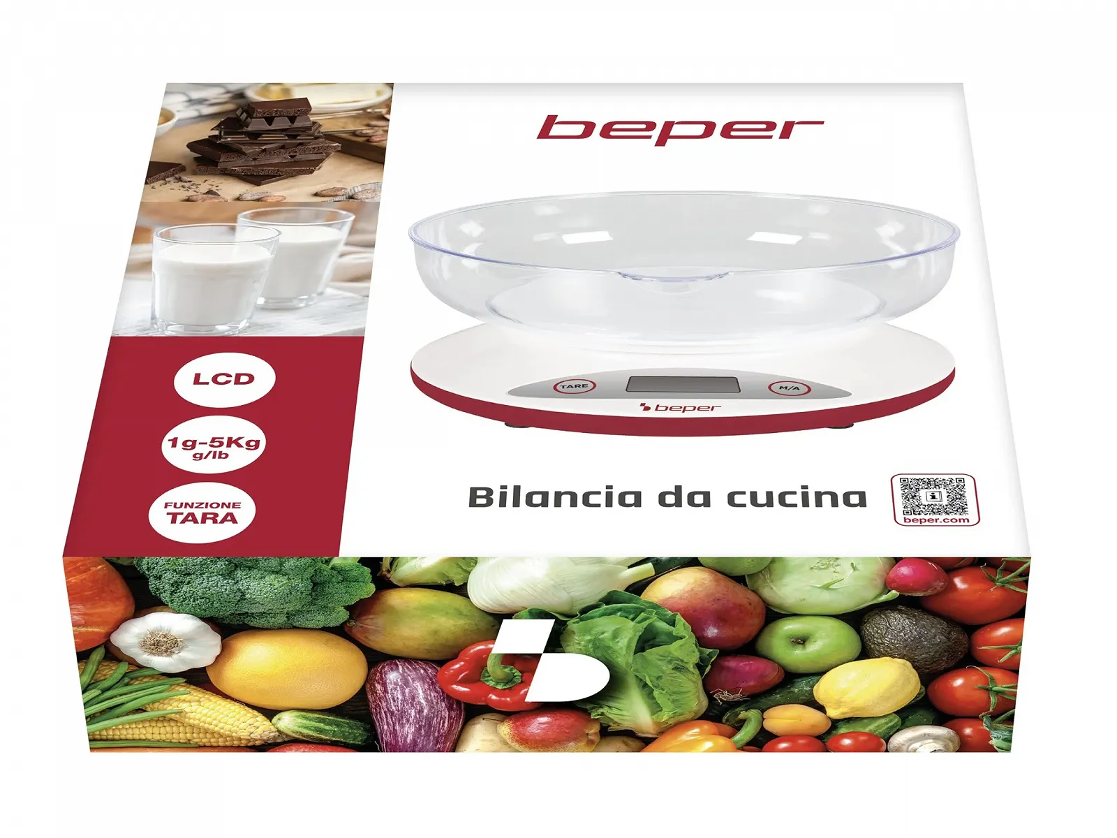 Кухонні ваги BEPER BP.802 Цифрові з чашею 5 kg LCD White/Red, фото №7 Кухонні ваги BEPER BP.802 Цифрові з чашею 5 kg LCD White/Red, фото №7