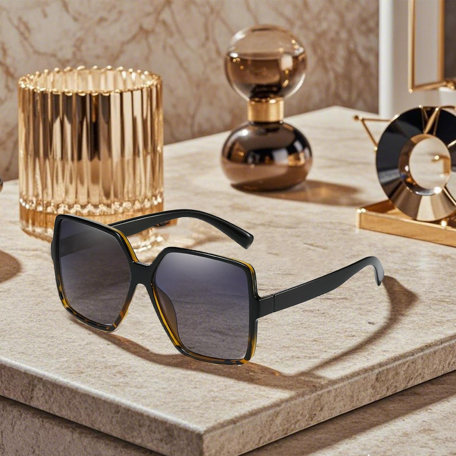 Солнцезащитные очки Прямоугольные Женские Черный / Черепаховый / Черный, 3 шт, фото №6