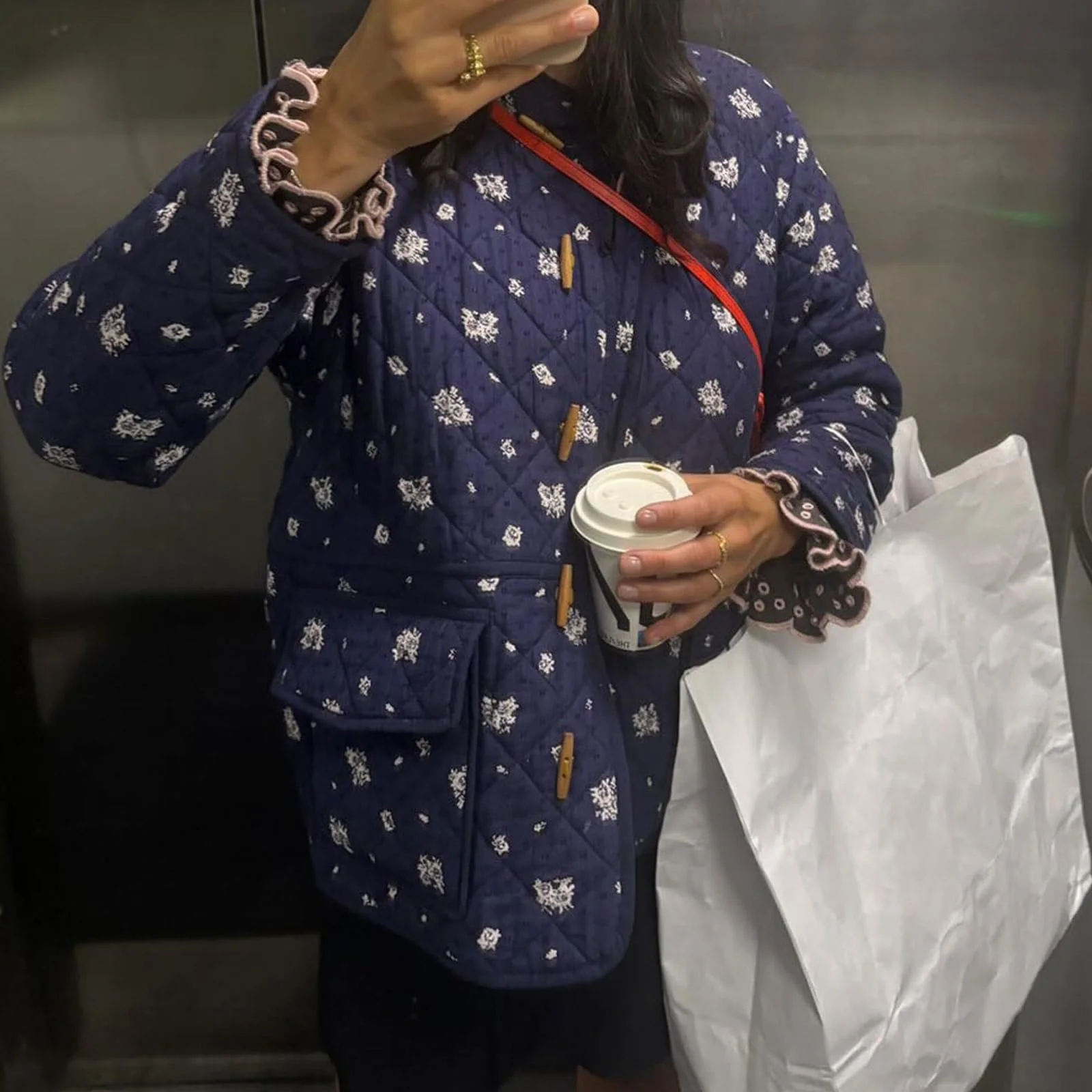 Куртка Nicoxijia Жіноча Квіткова стьобана з довгими рукавами з принтом, фото №3