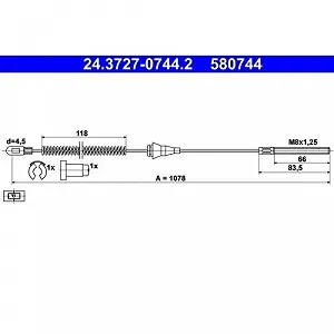 Трос ручного гальма ATE 24.3727-0744.2 для OPEL VAUXHALL задній правий - Фото 1