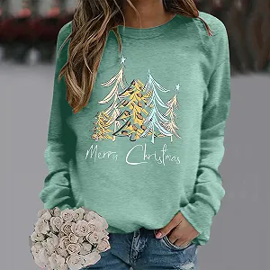 Лонгслив Женский Рождественский Свитер Merry Christmas Рождественская Толстовка без Капюшона с Длинным Рукавом Рождественский Верх Круглый Вырез для Женщин Девушек-Подростков synthetic.ua - Фото 1
