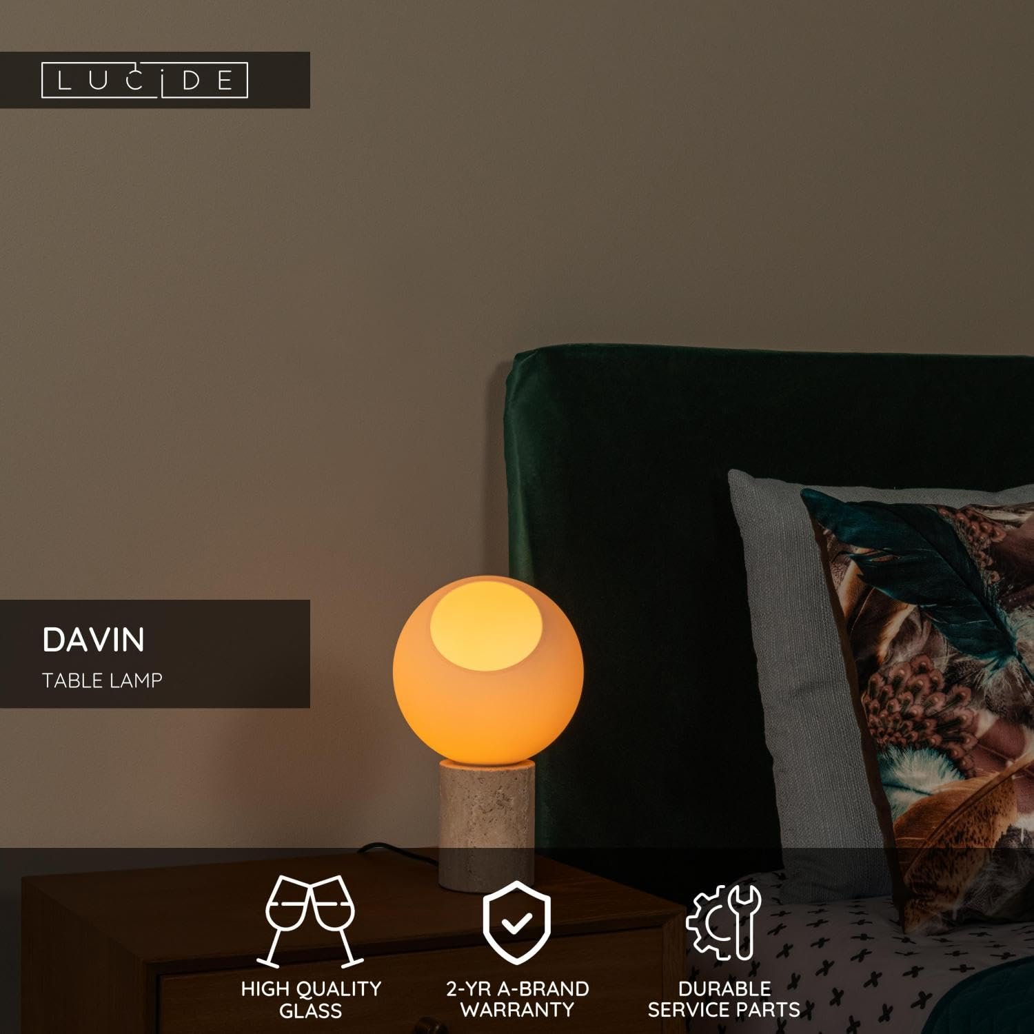 Настільна лампа LUCIDE Davin 1 x E27 Опал, фото №3