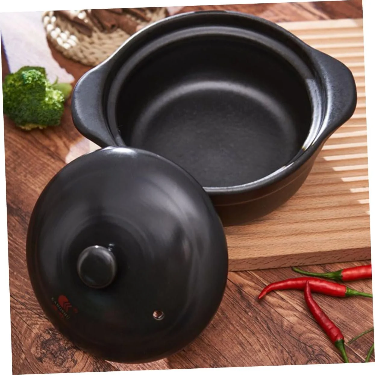 Каструля керамічна з кришкою термостійка з подвійними ручками для повільного тушкування, фото №7