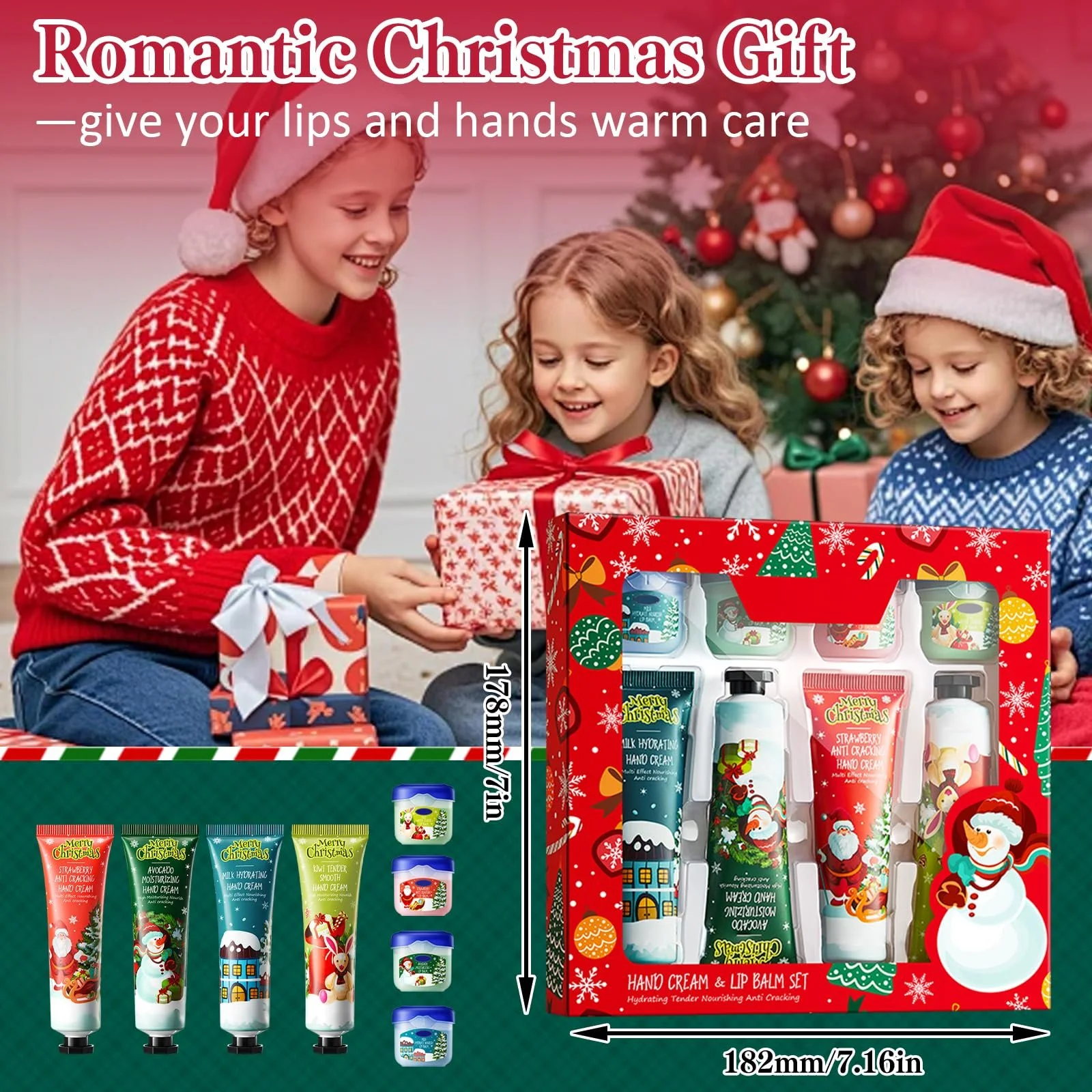 Набор из 8 рождественских бальзамов для губ и кремов для рук, питательный и увлажняющий крем для рук, рождественские подарки, для сухой и потрескавшейся кожи губ и рук, для женщин и мужчин, фото №7