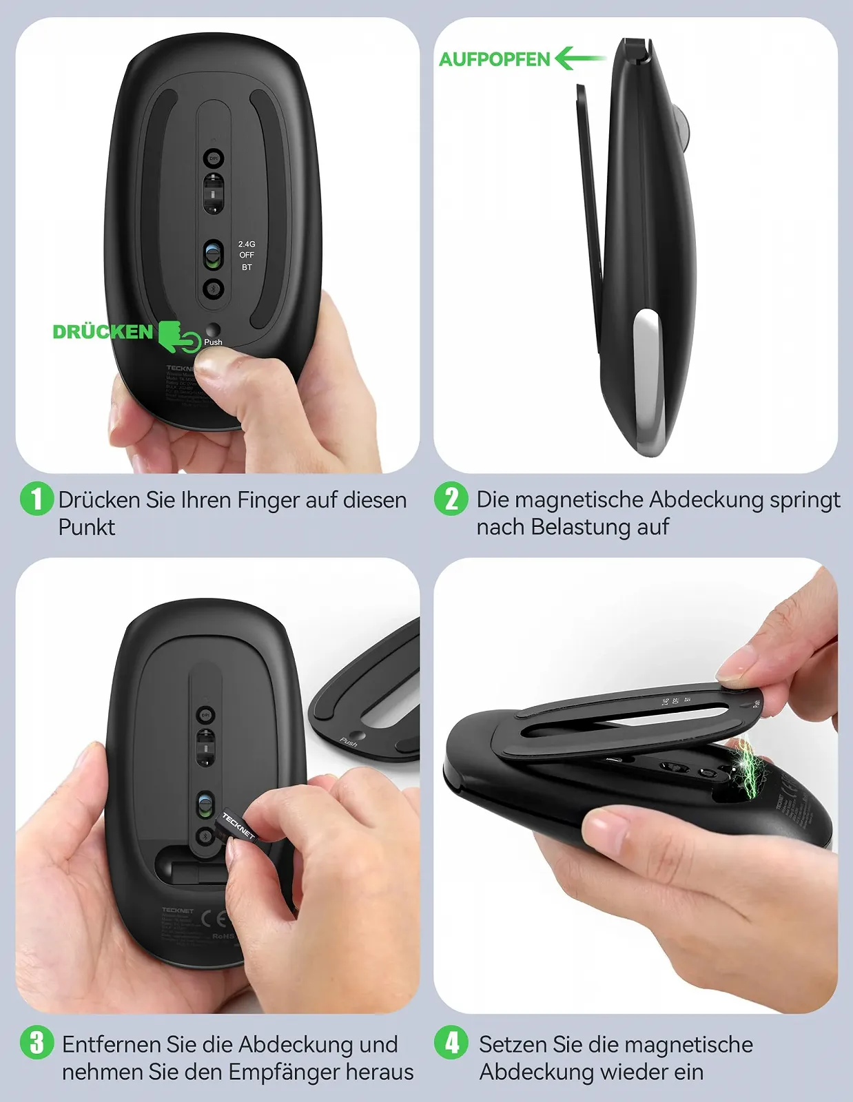 Миша Bluetooth TECKNET Бездротова Перезаряджувана 4000 DPI Чорна, фото №6