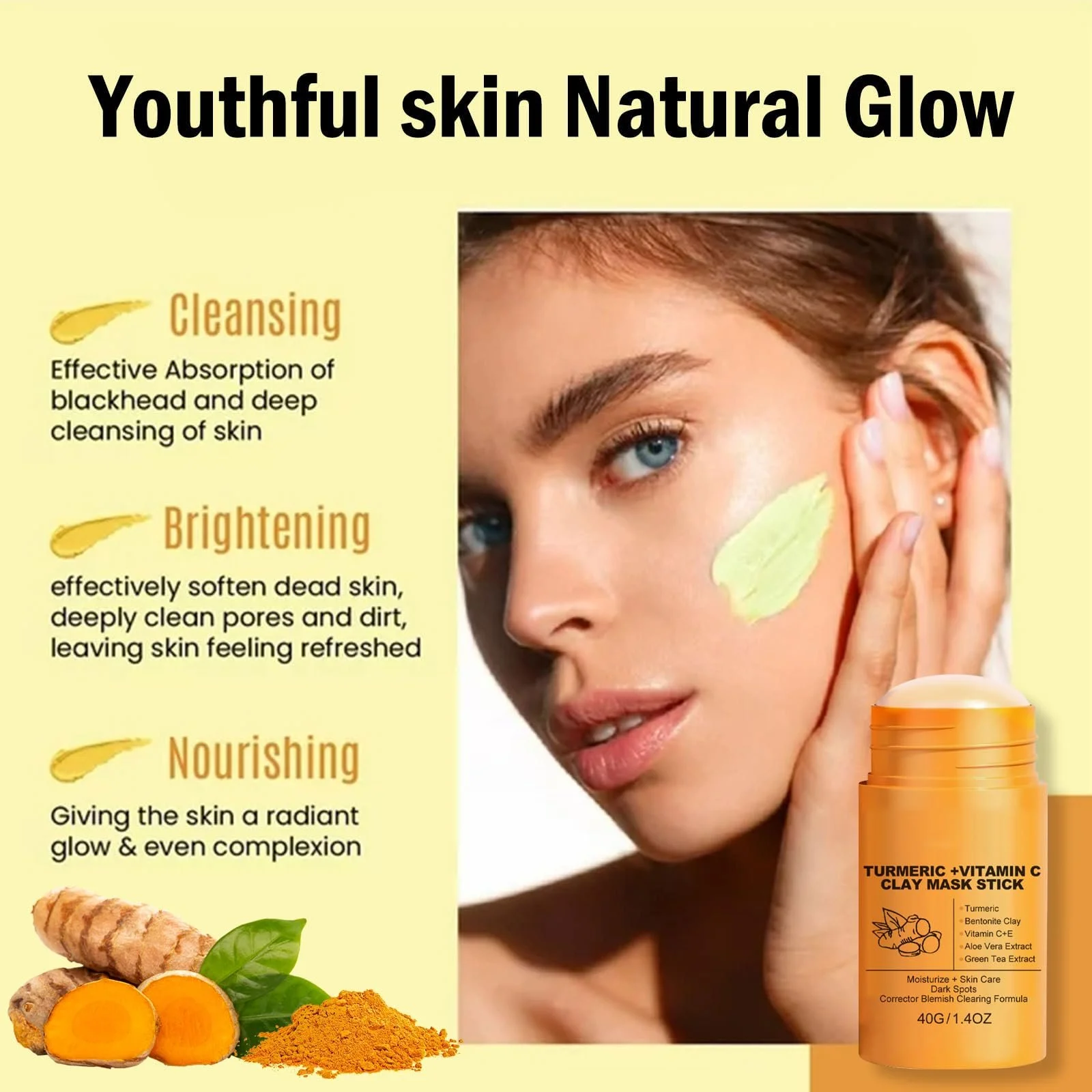 Маска-стік Глина Куркума Ledeak, 2 шт, Вітамін C для очищення пор, від шрамів від вугрів, фото №5