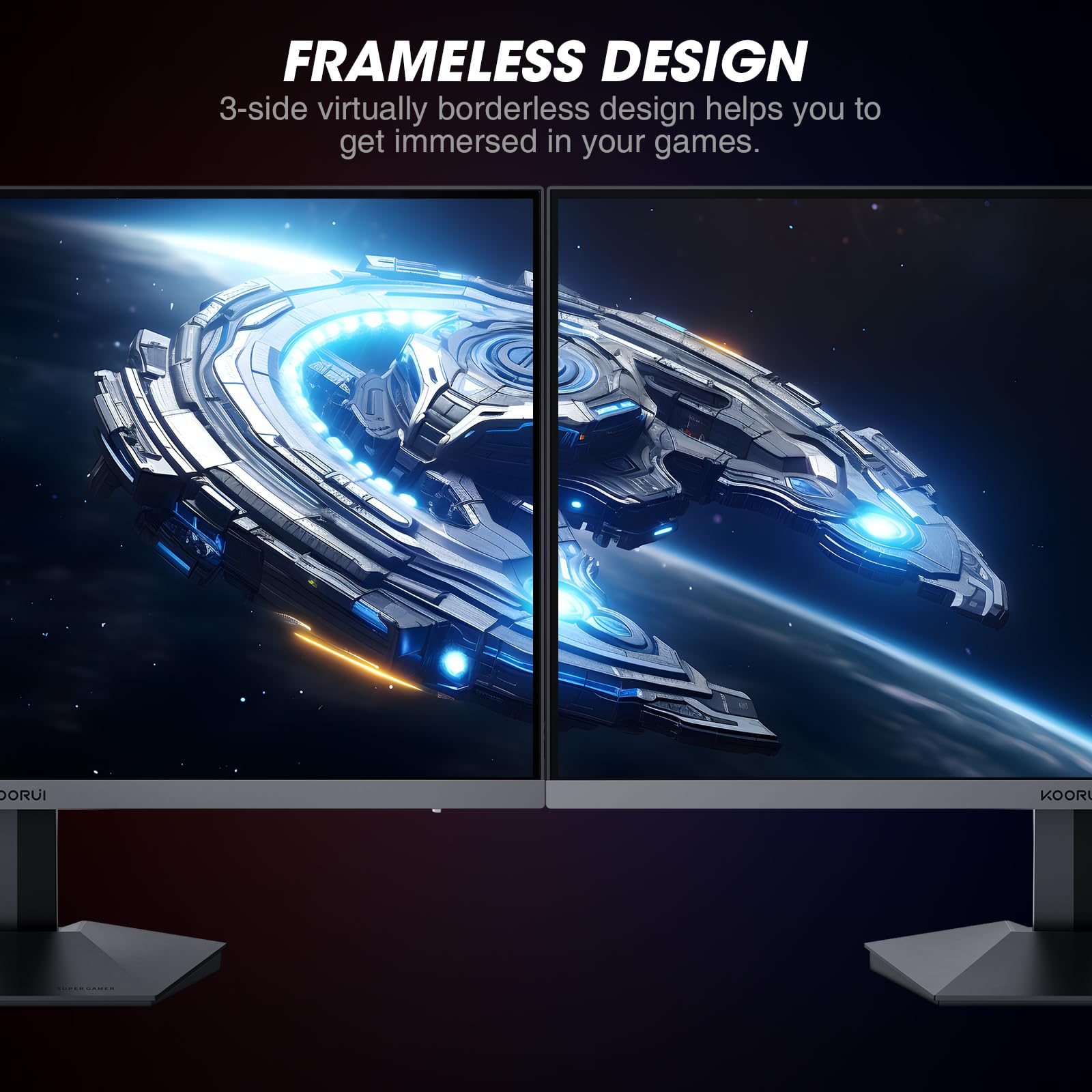Монитор KOORUI Игровой 27 дюймов 240 Гц, 1 мс, FHD (1920 x 1080) DCI-P3 90% цветового пространства, адаптивная синхронизация, регулируемый наклон, HDMI, DP, черный, фото №4