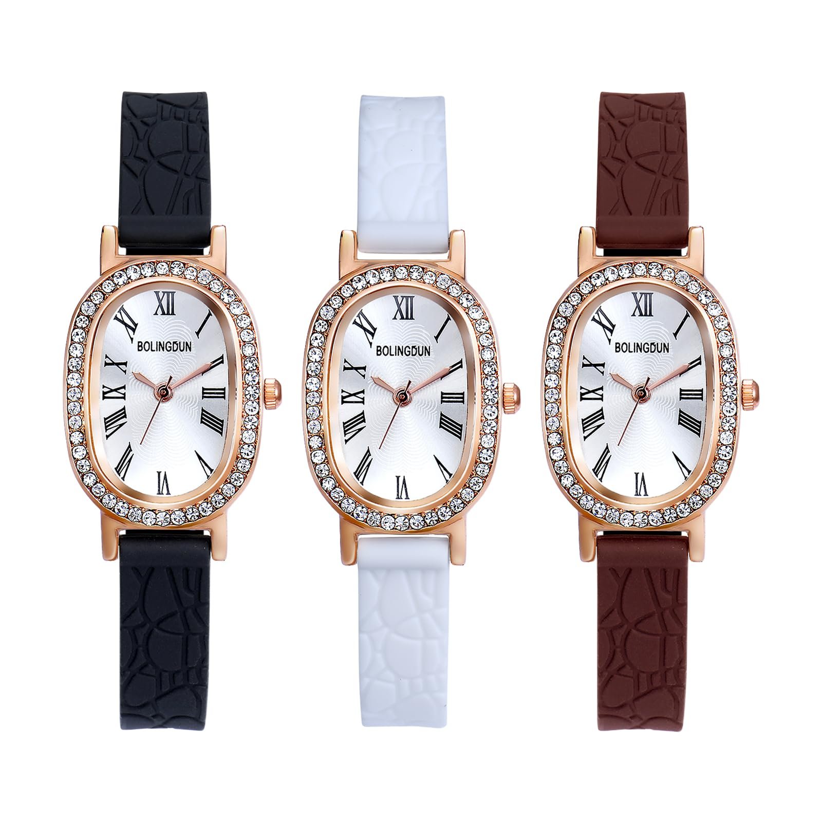 Женские наручные часы Силиконовые JewelryWe Кварцевые Аналоговые Классические Деловой Миниатюрные Овальные, с римскими цифрами и стразами, фото №1 Женские наручные часы Силиконовые JewelryWe Кварцевые Аналоговые Классические Деловой Миниатюрные Овальные, с римскими цифрами и стразами, фото №1