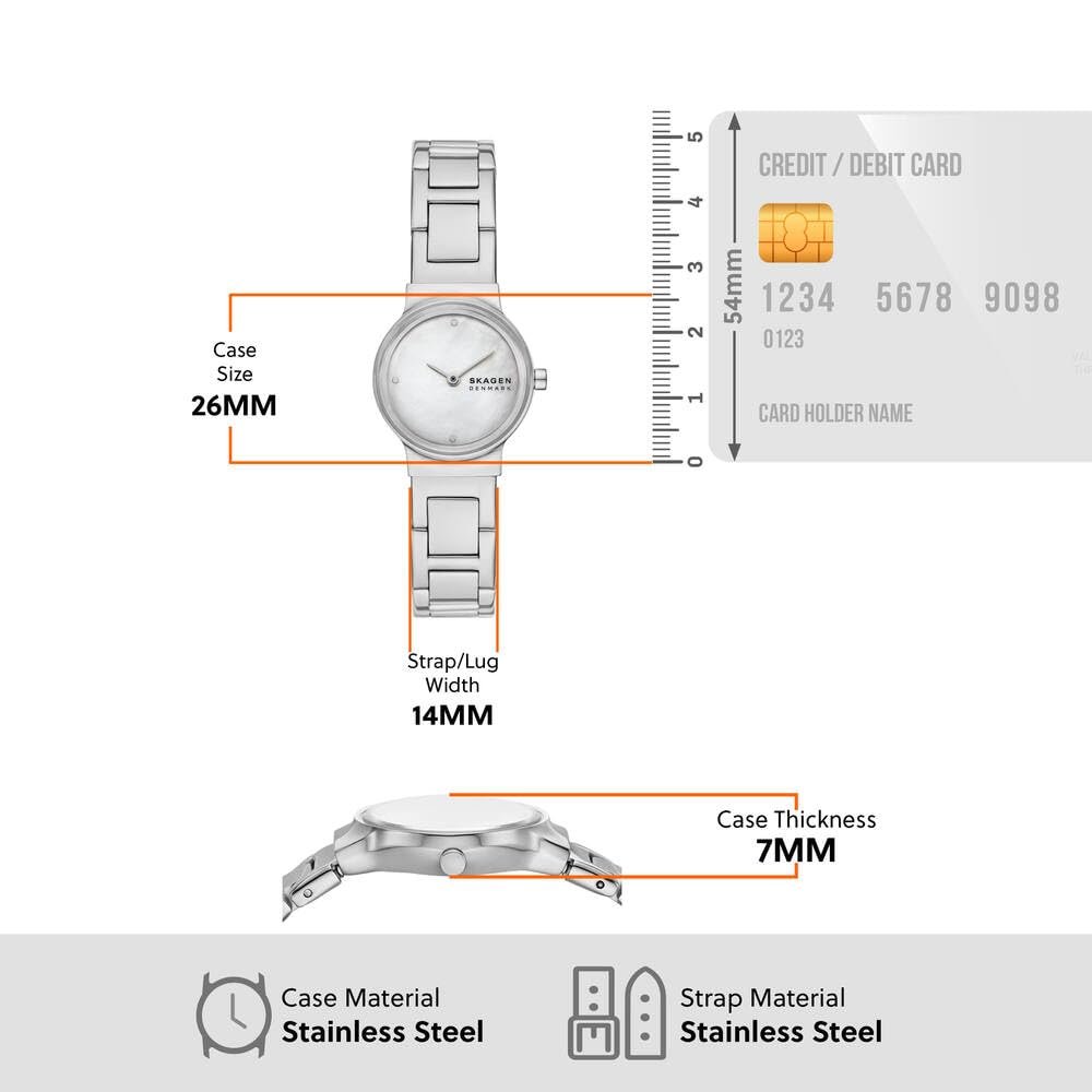 Жіночий годинник Skagen Freja Lille Quartz Two Hand Movement з ремінцем з нержавіючої сталі або шкіряним ремінцем, фото №7