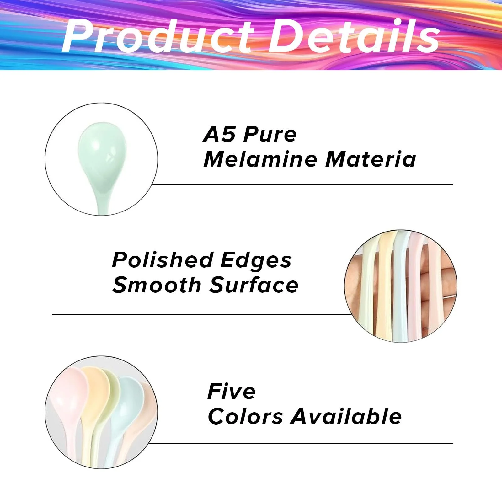 Набор 5 пластиковых ложек длинные пластиковые ложки пластиковые ложки длинные пластиковые разноцветные пластиковые ложки меламиновые ложки для мороженого цветные длинные ложки для варенья суповые ложки небьющиеся разноцветные десертные кофейные, фото №3