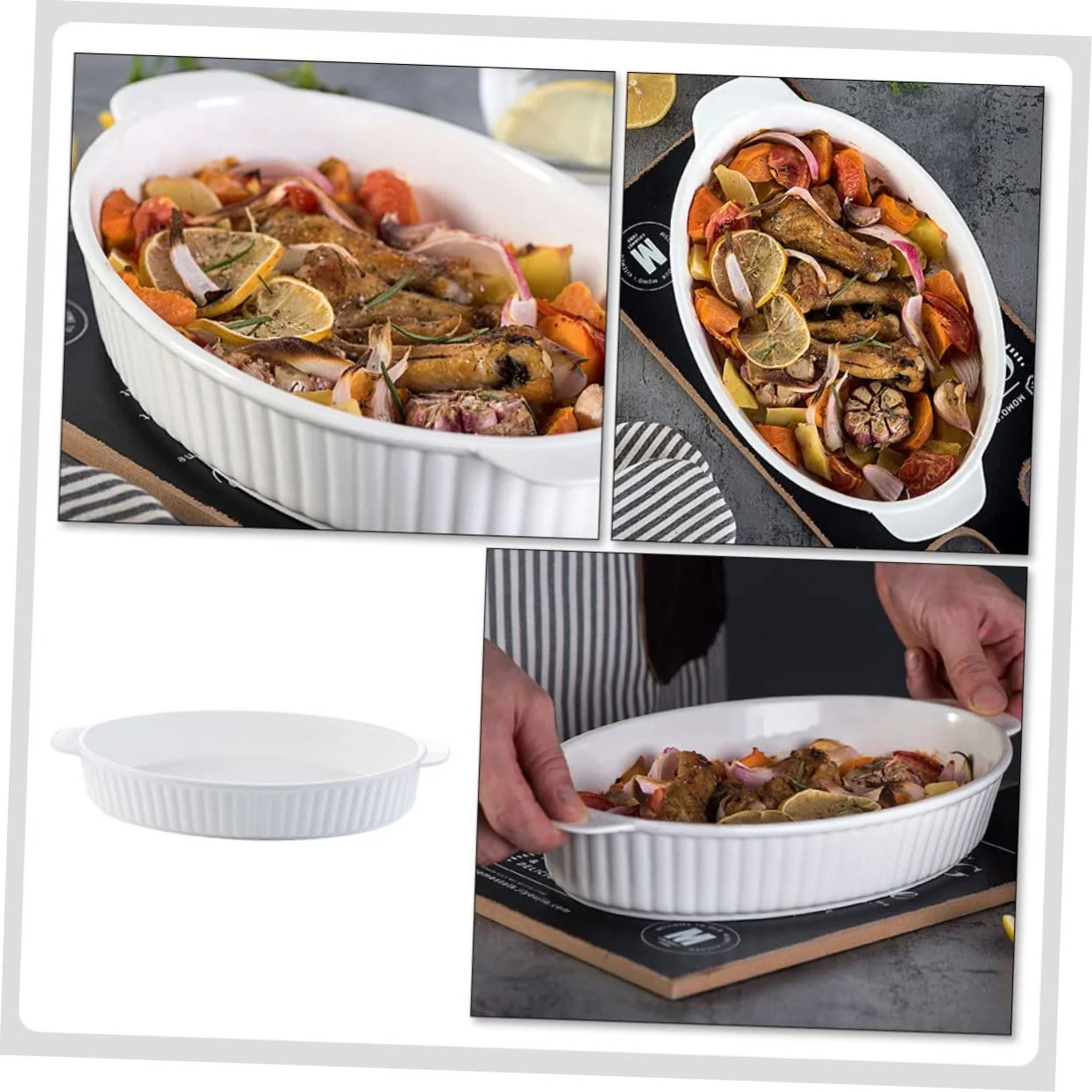 Форма для запікання керамічна овальна глибока термостійка з ручками, фото №5