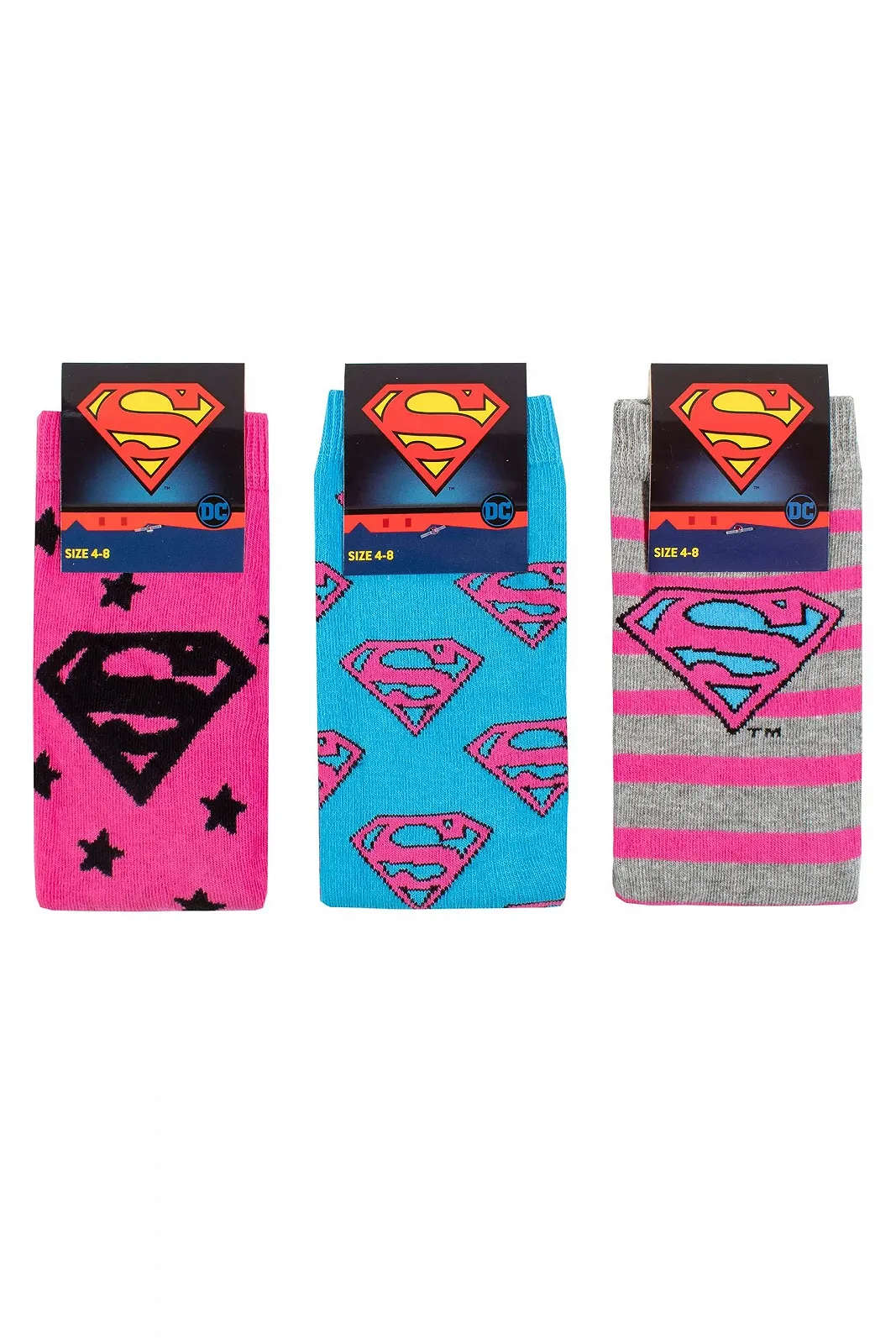 Жіночі 3 пари шкарпеток DC Superman/Superwoman Logo, фото №2