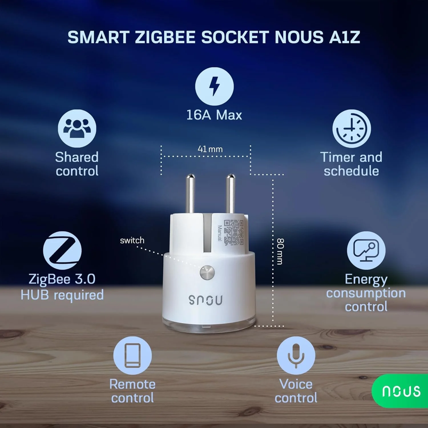 Набір розумних розеток NOUS A1Z ZigBee Socke (4 шт.) Білий, фото №2 Набір розумних розеток NOUS A1Z ZigBee Socke (4 шт.) Білий, фото №2