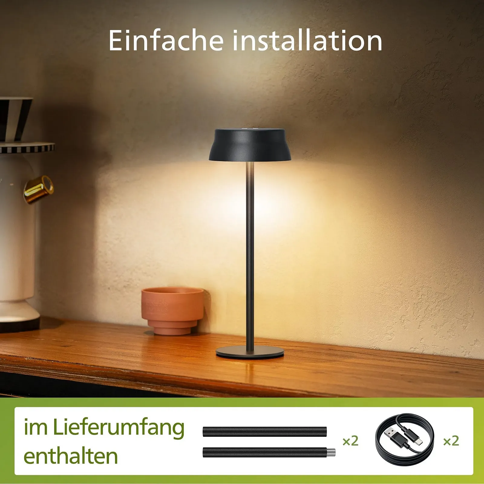 Настільна лампа Philips Wireless портативна світлодіодна акумуляторна з 2 рівнями регулювання висоти сенсорна вологозахищена Чорний, набір з 2 шт., фото №6