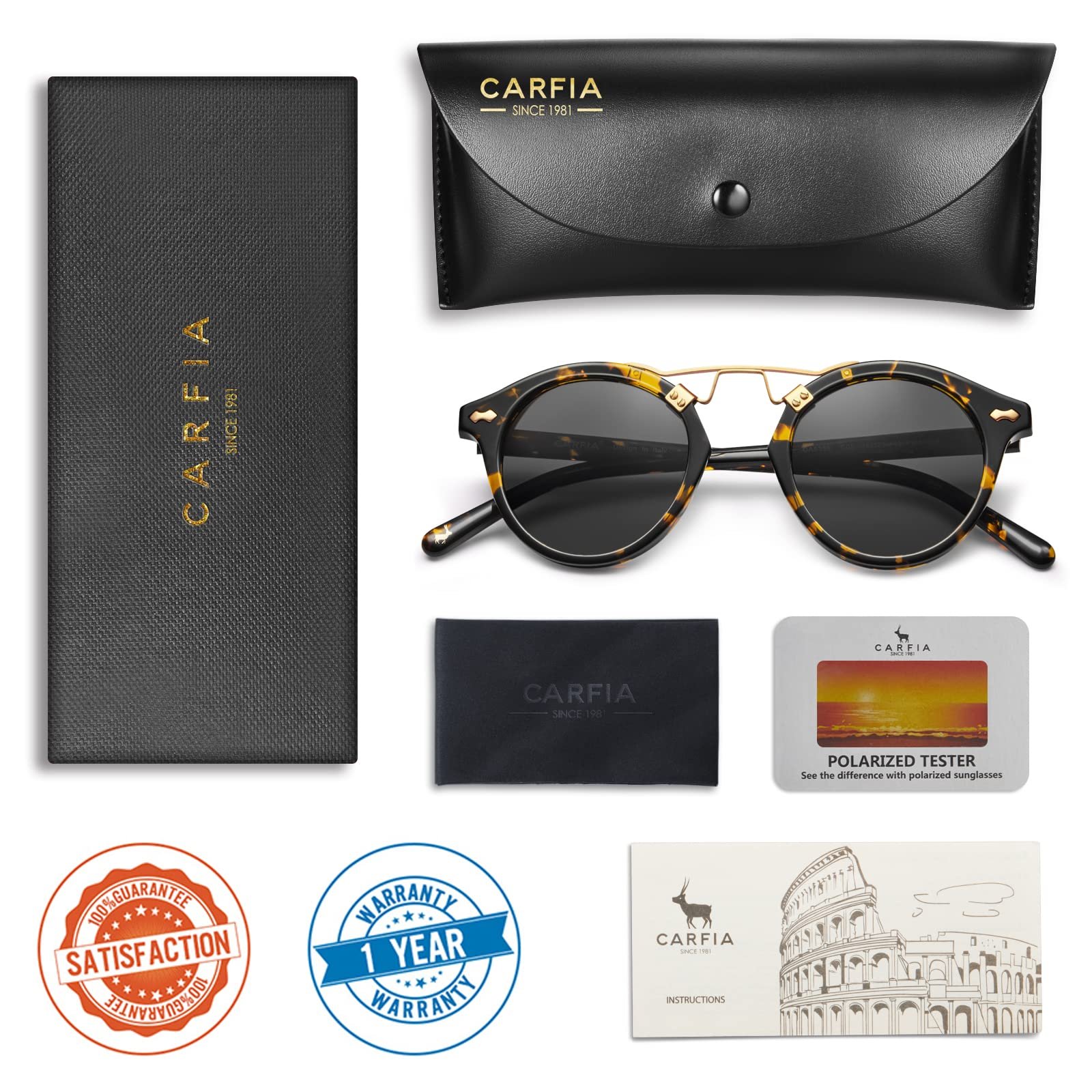 Сонцезахисні окуляри CARFIA Круглі UV400 Поляризовані Вузьке обличчя Модні Металевий місток, фото №7