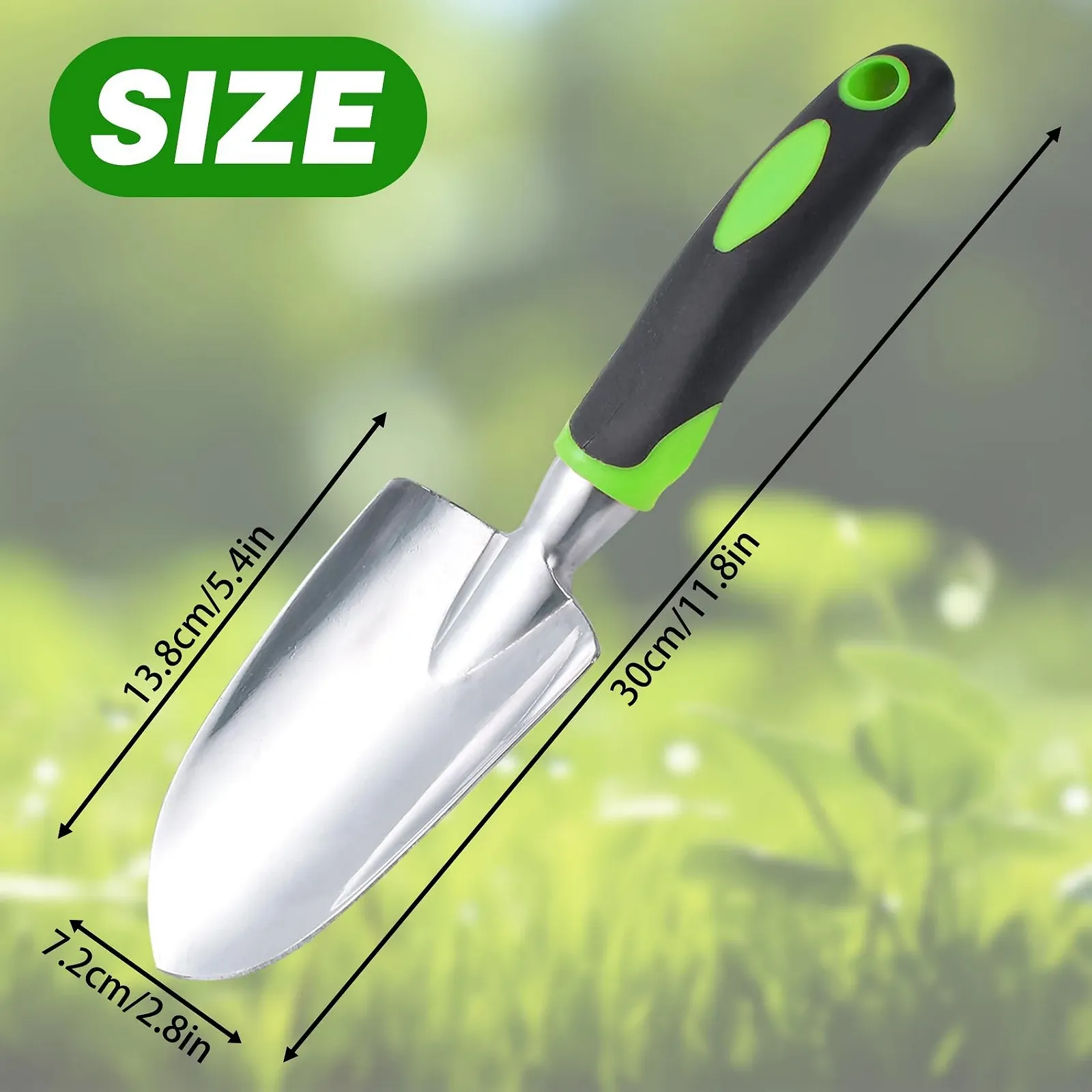 Лопата совковая садовий з нековзною ручкою для садівництва, широка лопата, загострена з м'якою прогумованою нековзною ергономічною ручкою для прополки, пересадки, посадки в горщики, копання в саду, садовий подарунок, фото №7