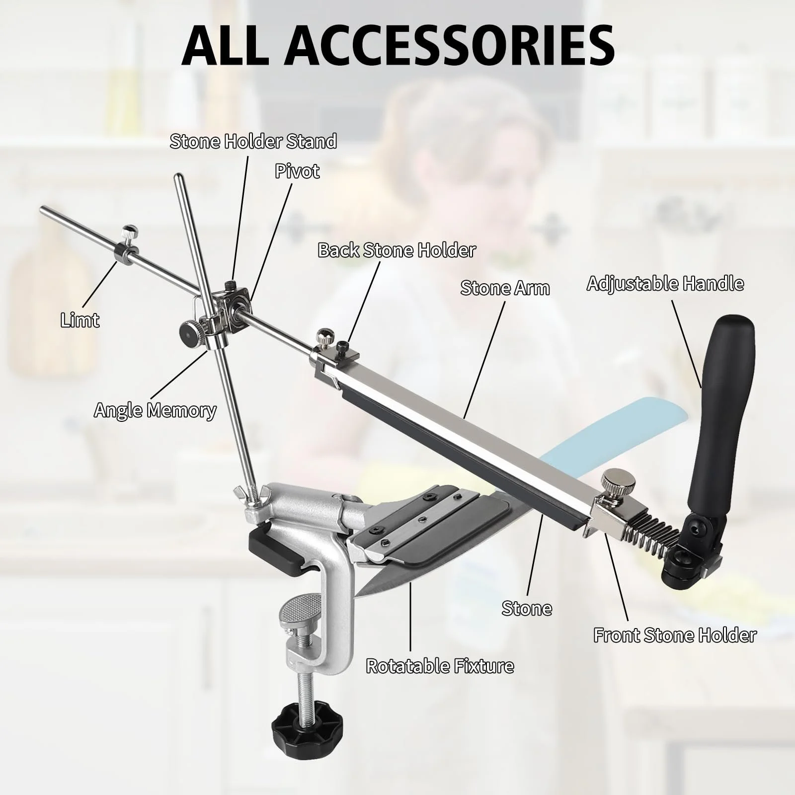 Точильная система для ножей профессиональная поворотная 360° 14 предметов, фото №2 Точильная система для ножей профессиональная поворотная 360° 14 предметов, фото №2