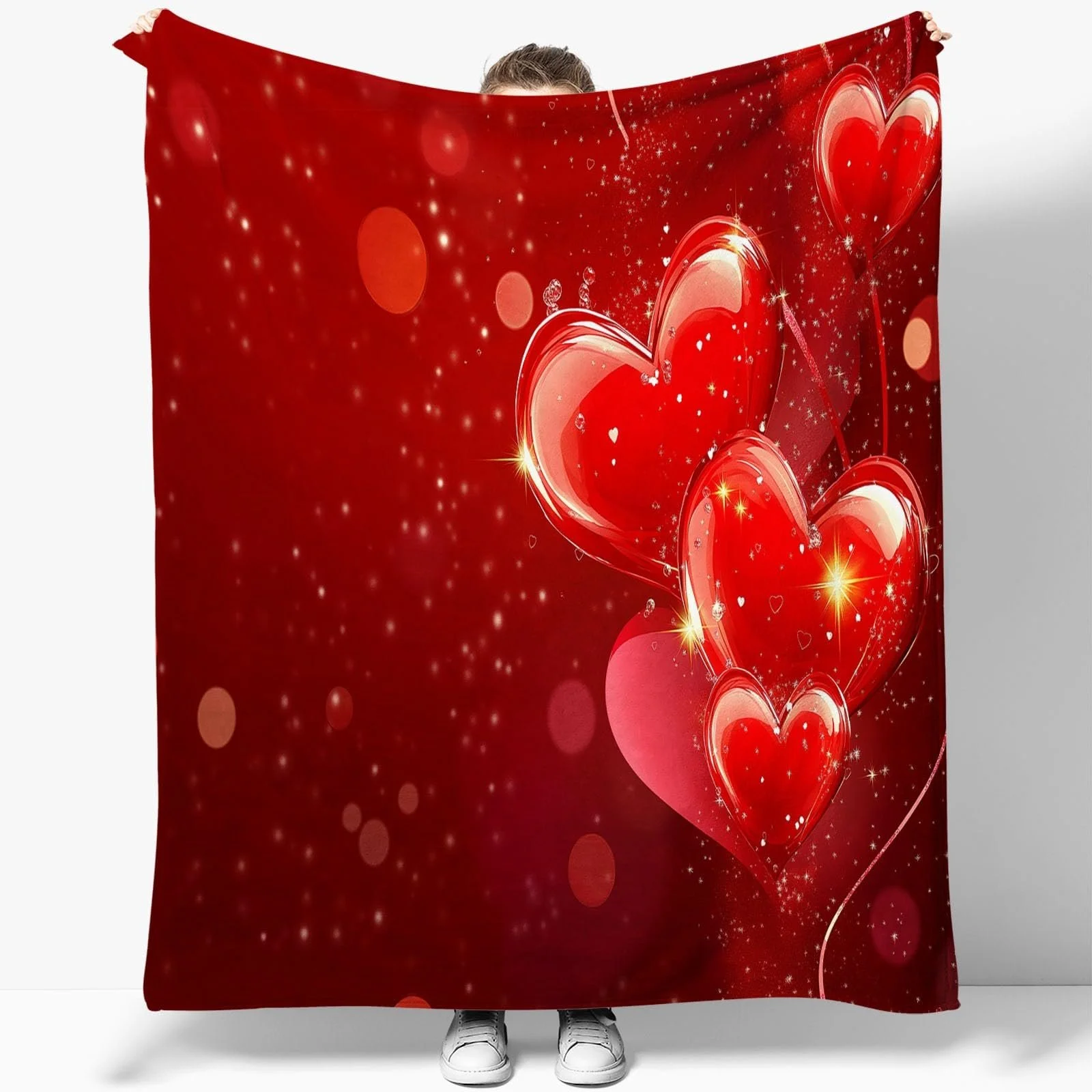 Одеяло Флисовое С принтом Хэллоуин Светящееся Сердце, Красный, 200 x 220 см, фото №3