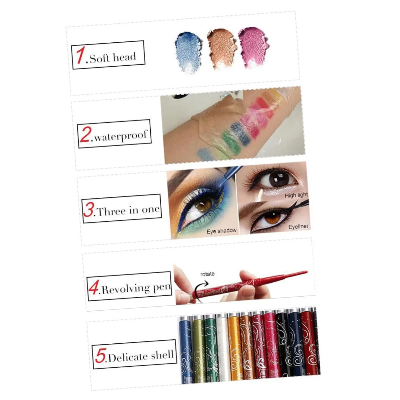 Подводка для глаз POPETPOP, 12 шт., водостойкая, фото №3