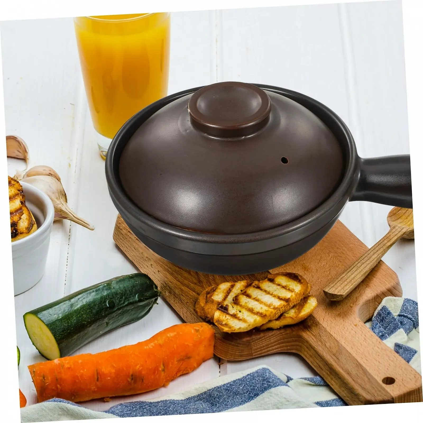 Кастрюля для супа TOYANDONA традиционная керамическая с крышкой и ручкой, маленькая, фото №6