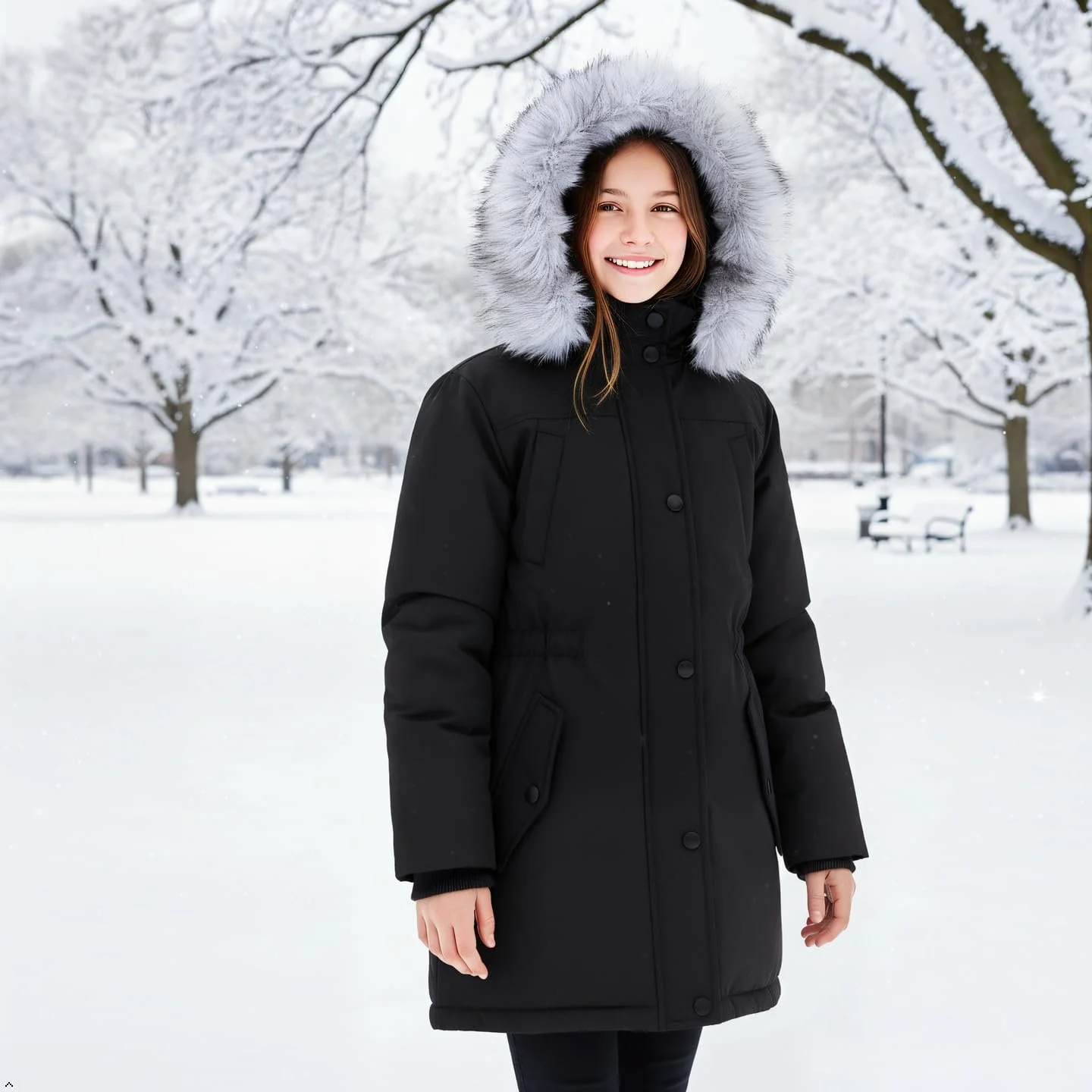 Зимова куртка для дівчаток з капюшоном та хутряною облямівкою Sunny Sprout, утеплена куртка-пуховик з вітрозахисними рукавами, фото №8