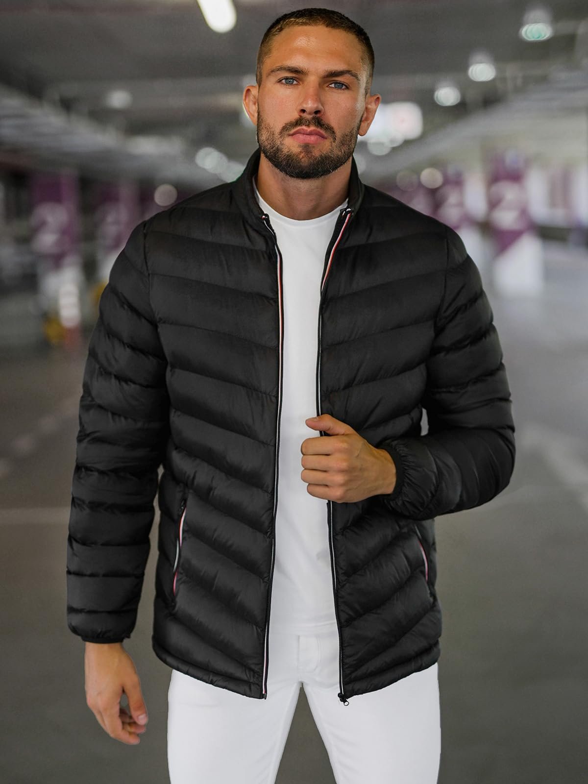 Куртка-бомбер OZONEE J. Style 3056 чоловіча зимова, тепла, стьобана, зі штучним хутром, легка вулична, утеплена, фото №3