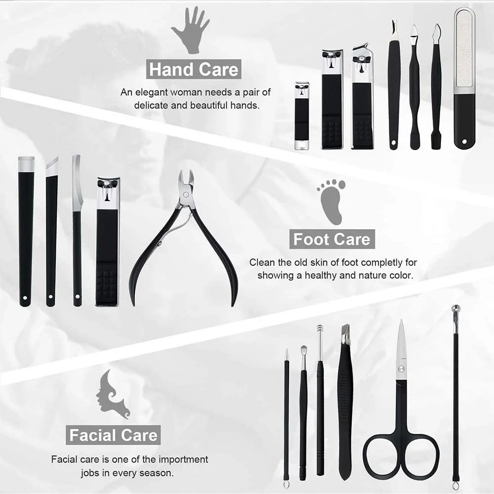 Профессиональный набор для маникюра из 18 предметов, из нержавеющей стали, фото №7